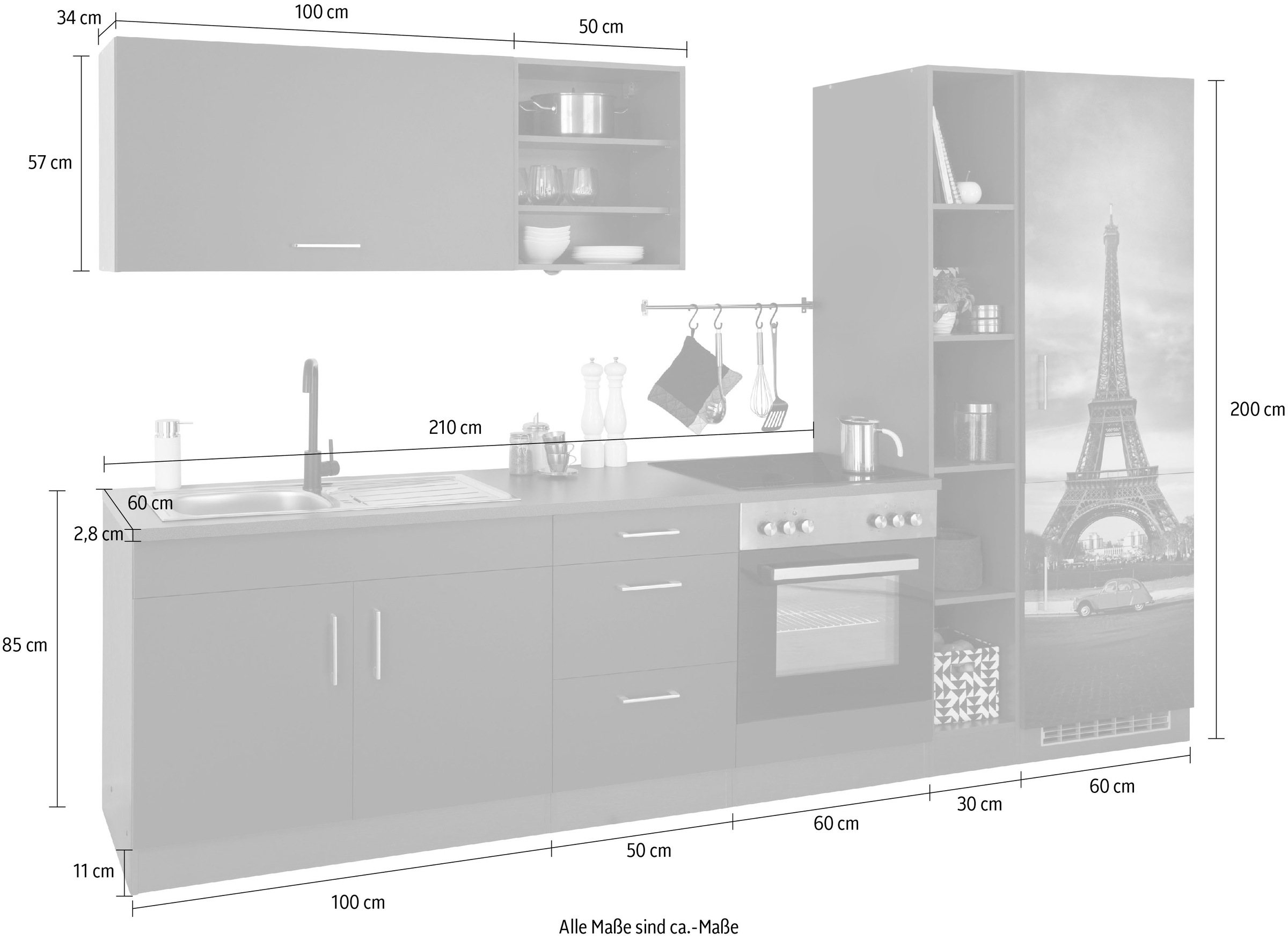 »Paris«, MÖBEL cm bestellen Küchenzeile Breite | BAUR HELD E-Geräte, ohne 300