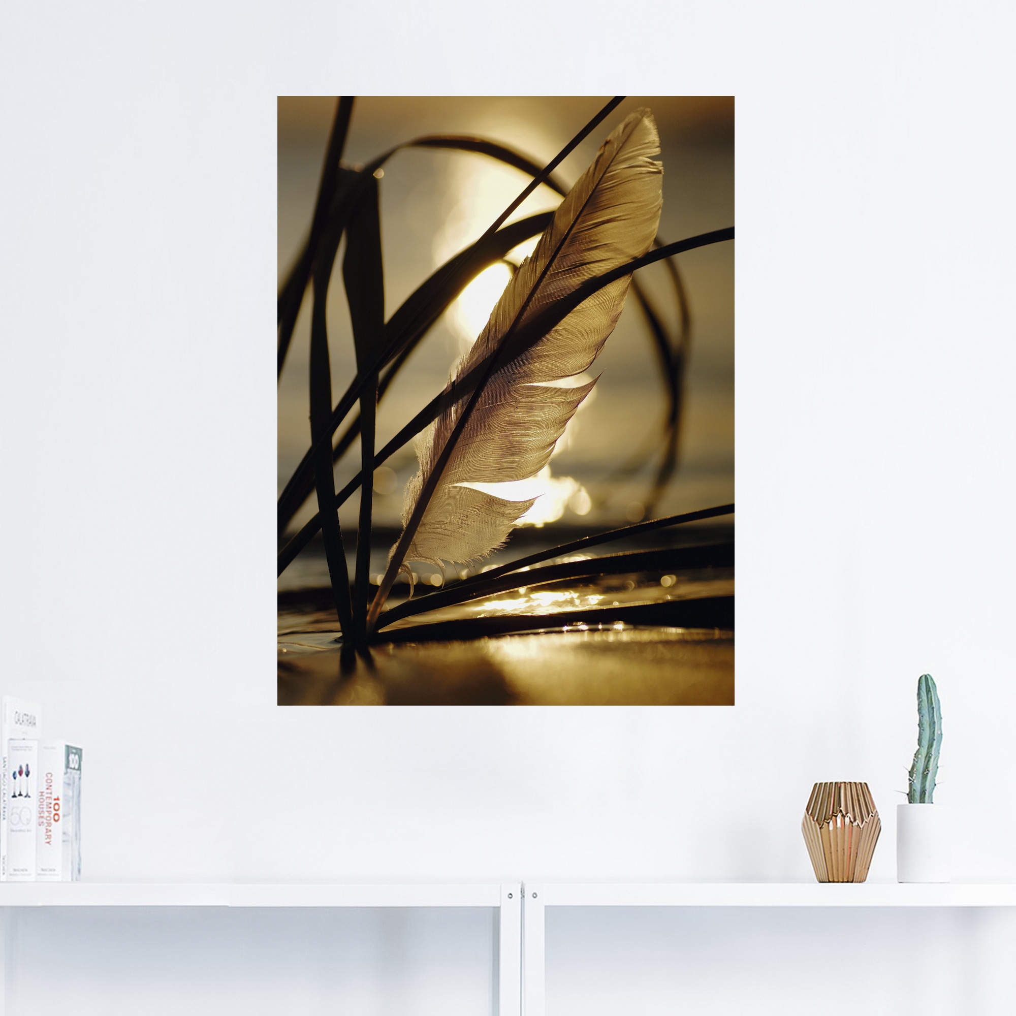 Artland Wandbild »Feder im Abendlicht«, Gräser, (1 St.), als Leinwandbild, Poster, Wandaufkleber in verschied. Größen