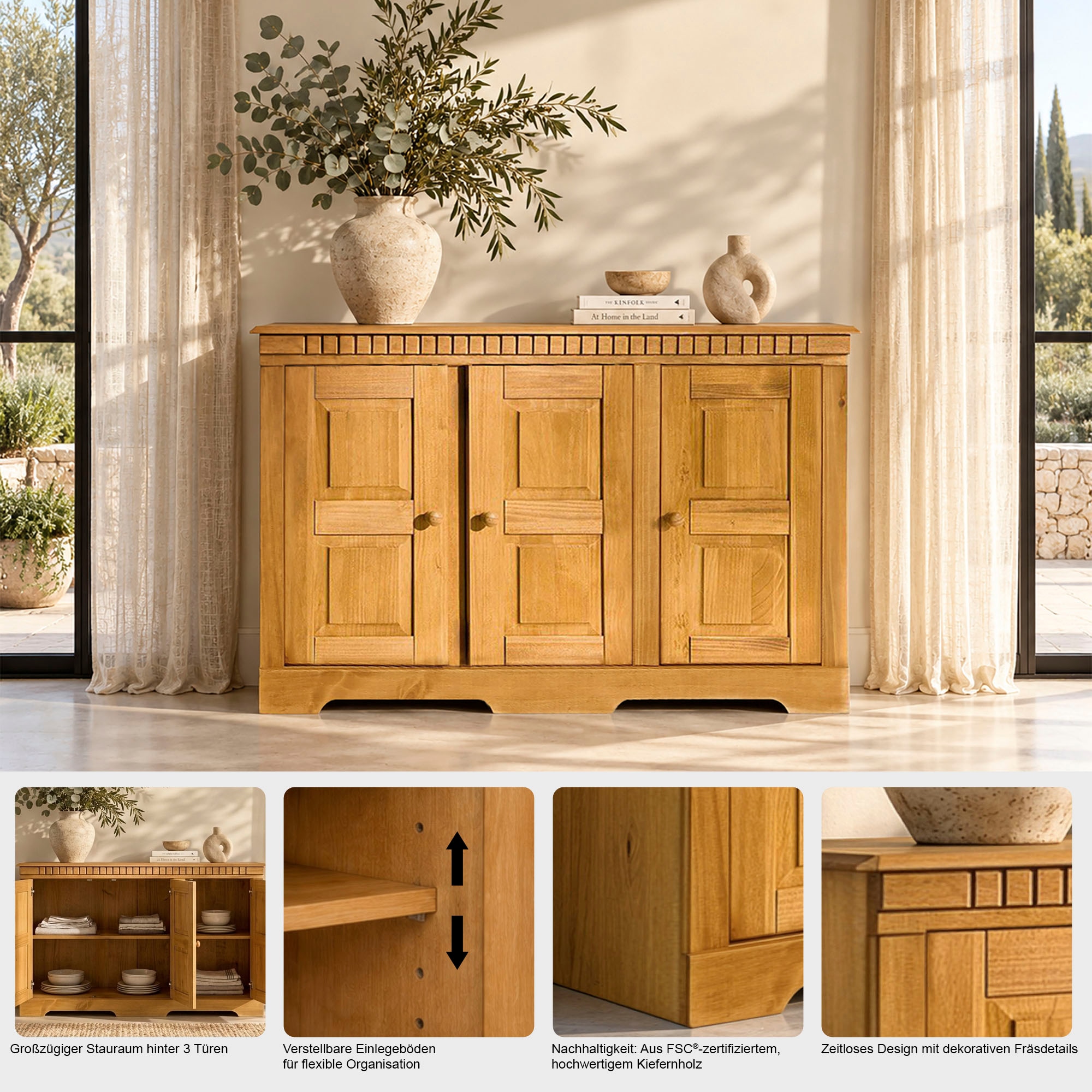 OTTO home Sideboard »Lisa« Kommode aus massivem Kiefernholz, Breite 158,5 cm