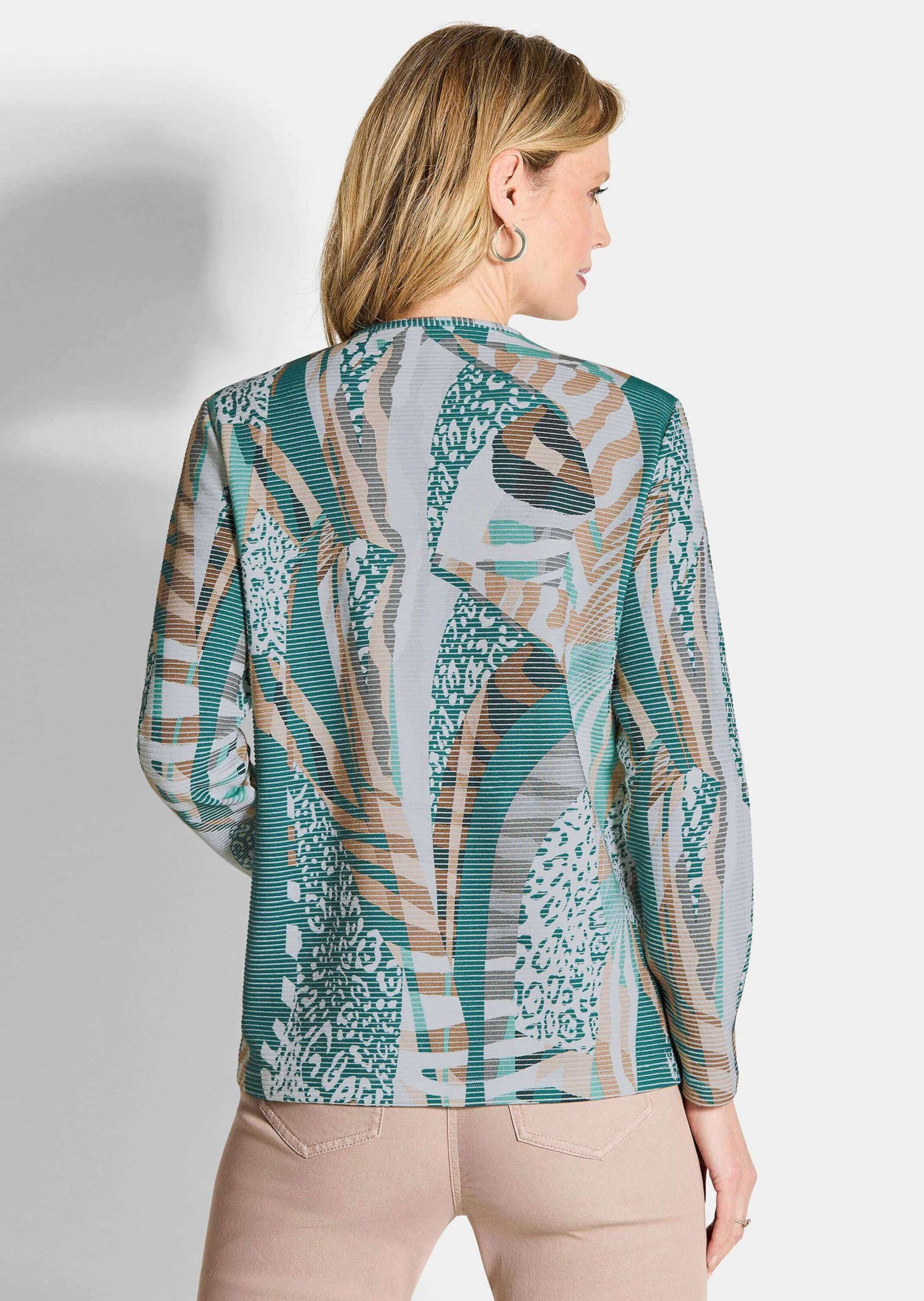 GOLDNER Sweatshirt »Kurzgröße Langarm Printshirt mit V-Ausschnitt«, Ottoman-Optik
