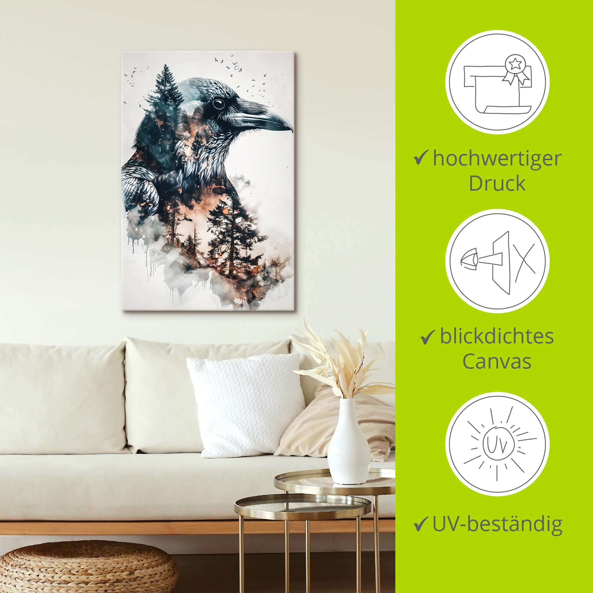 Artland Wandbild »Rabe« Vogelbilder 1 Stk. tlg. als Alubild, Leinwandbild, Poster, Wandaufkleber in verschied. Größen