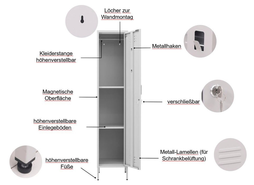 Thumbnail - OTTO home Drehtürenschrank "Siena Kleiderschrank Schrank Metallschrank Mehrzweckschrank Spind" in 4 Farben aus Metall St...