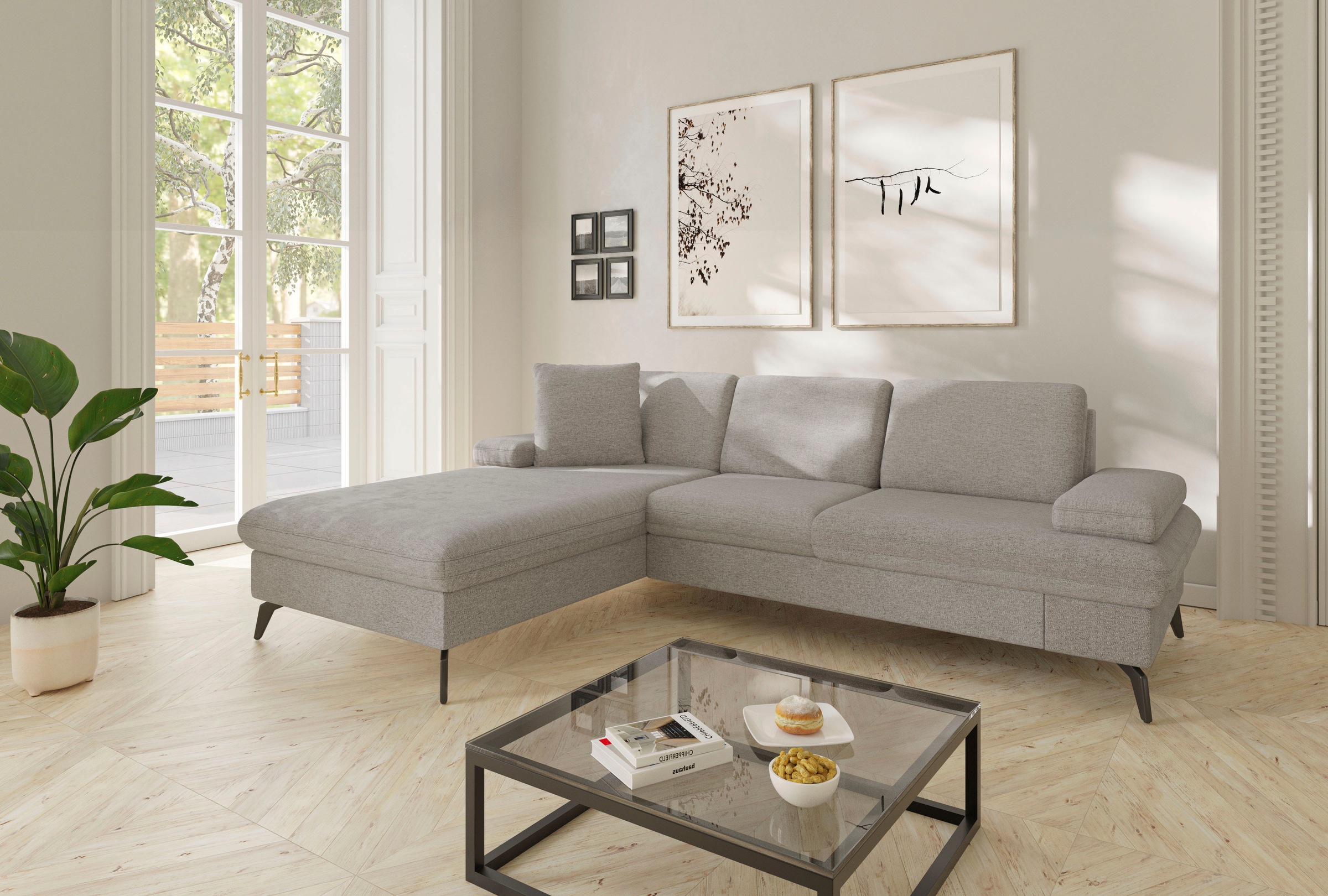 sit&more Ecksofa »Morris Jubi L-Form«, inkl. Armteilfunktion und 1 Zierkissen, wahlweise mit Bettfunktion