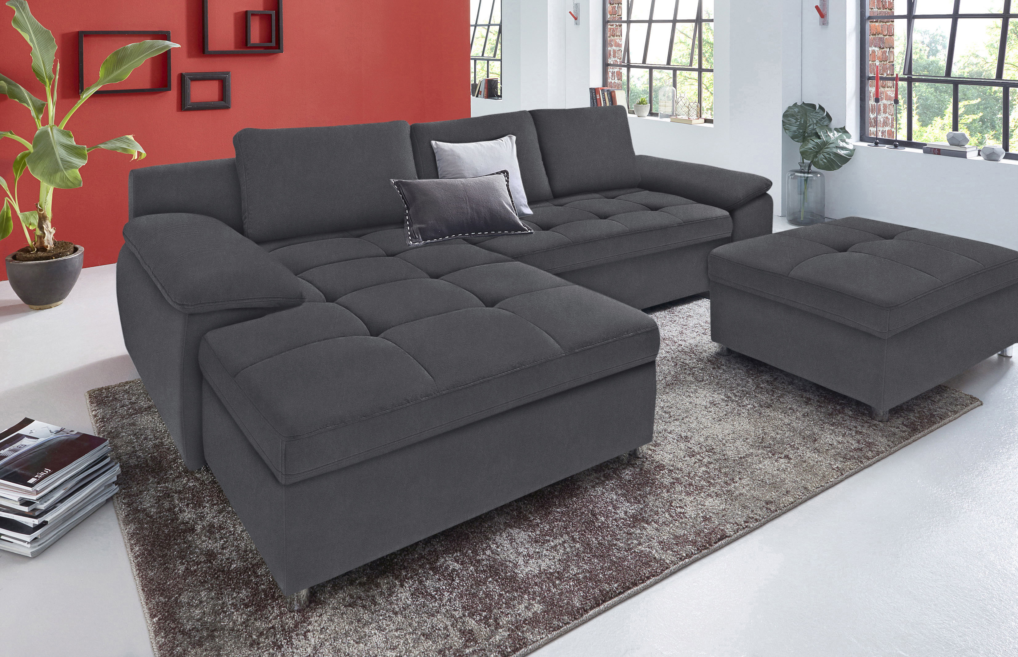 OTTO home Ecksofa "Labene, L-Form, B: 270/290 cm, Bettfunktion & Bettkasten wählbar" wahlweise mit Schlaffunktion und Bettkasten, auch als XXL-Variante