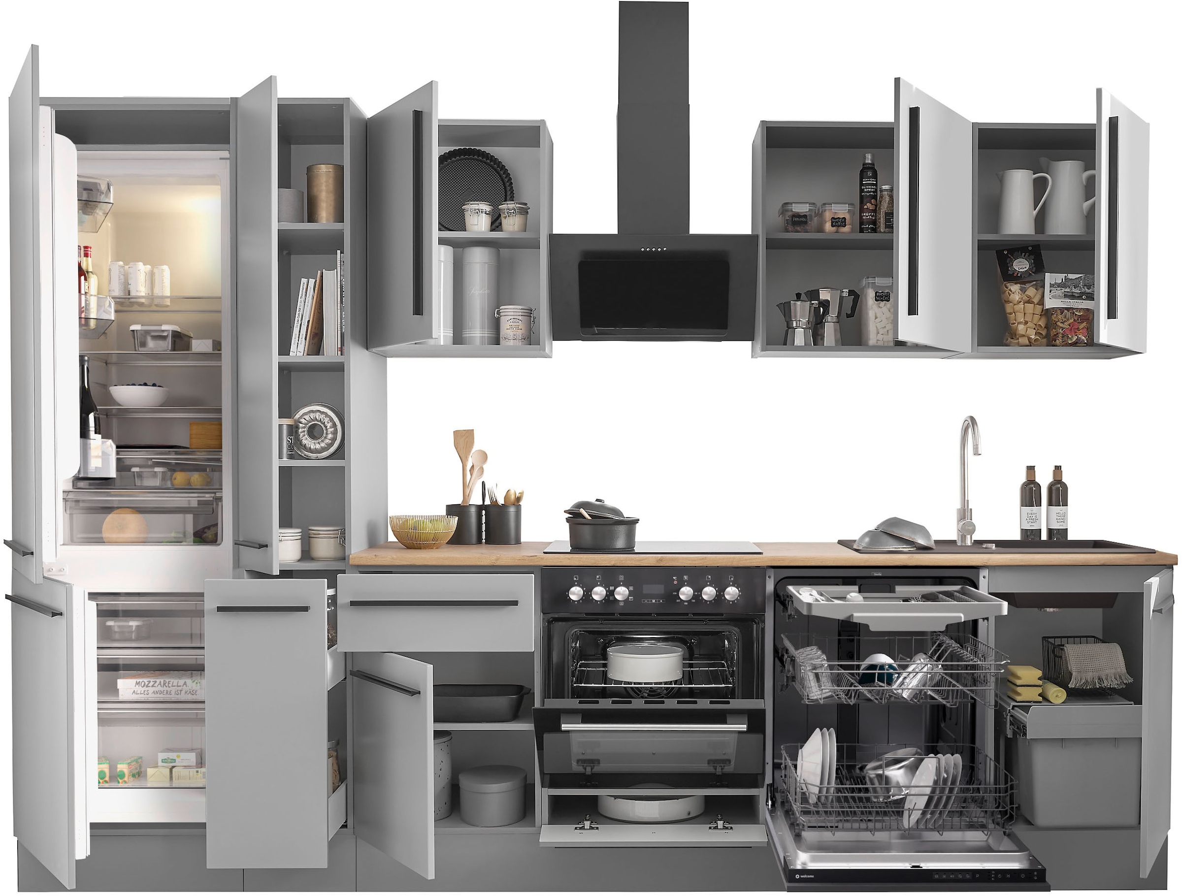 BASIC by Balculina Küchenzeile »Denver, Küche BxHxT 310 x 211 x 60«, Breite 310 cm, wahlweise mit E-Geräten und Induktion