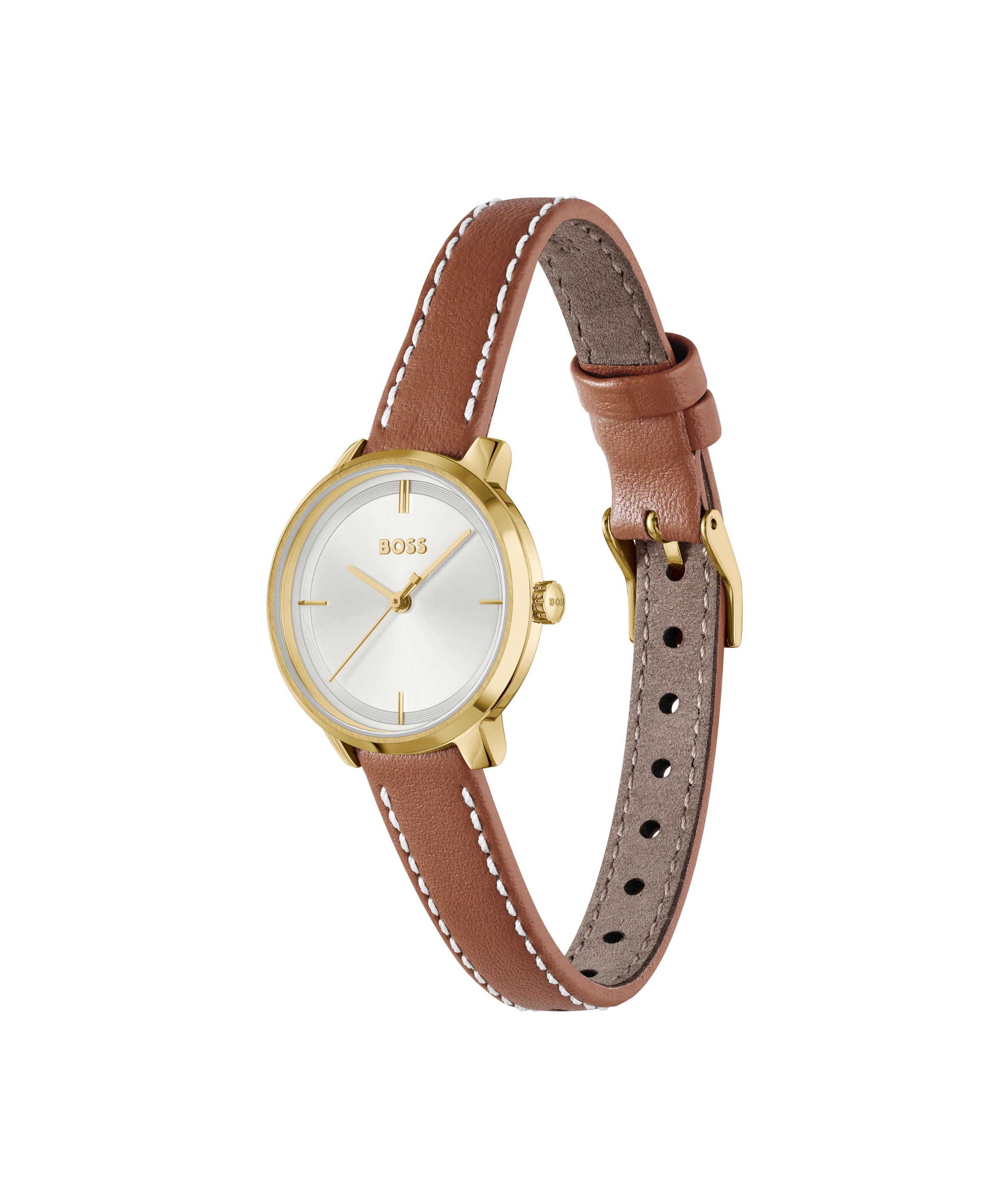 BOSS Quarzuhr »LUCIA«, Armbanduhr, Damenuhr, Lederarmband, analog, Glassteine