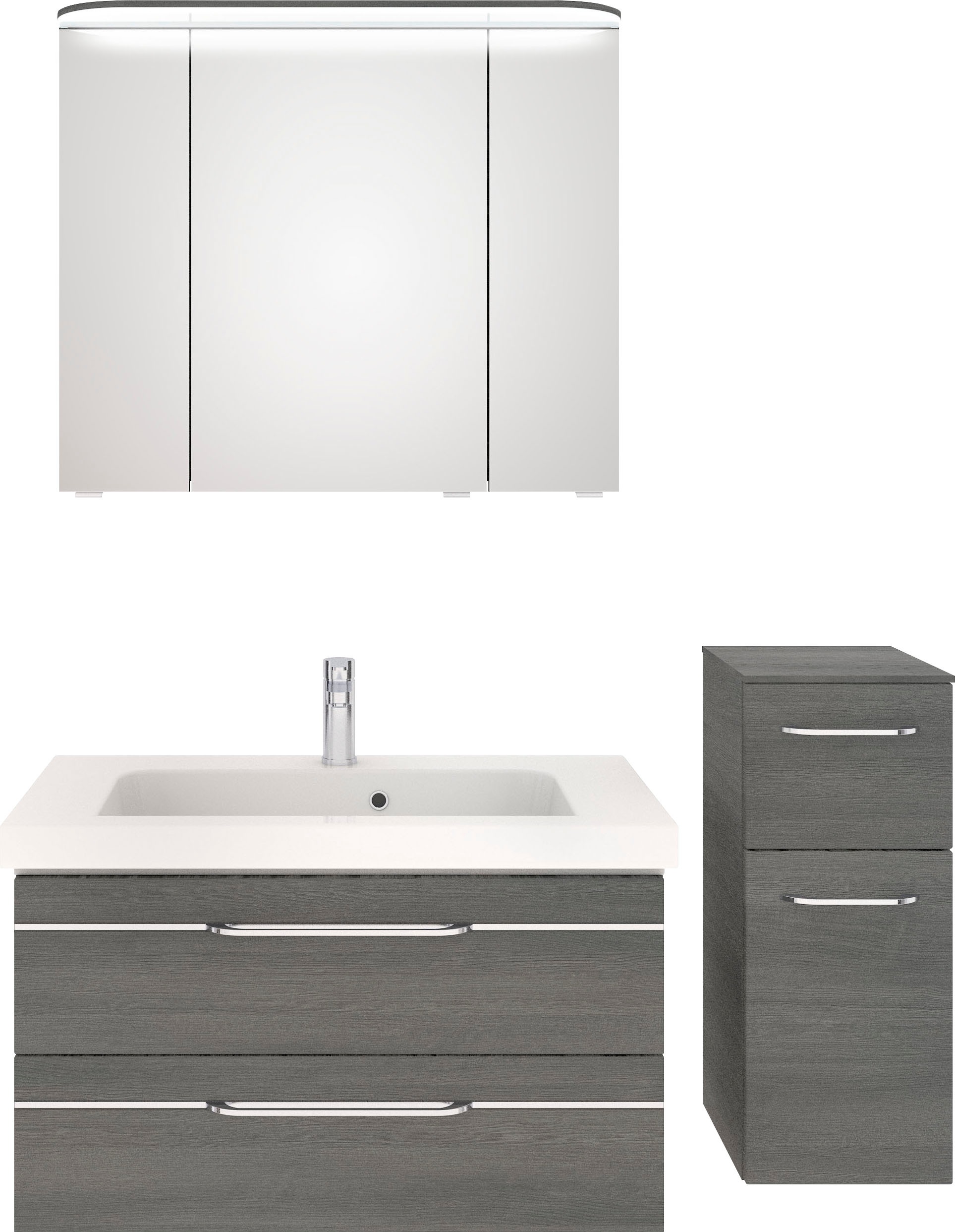 Saphir Badmöbel-Set "Balto Sprint 3-teilig, Mineralmarmor-Waschtisch mit LED-Spiegelschrank", (4 St.), Badezimmer Set mi