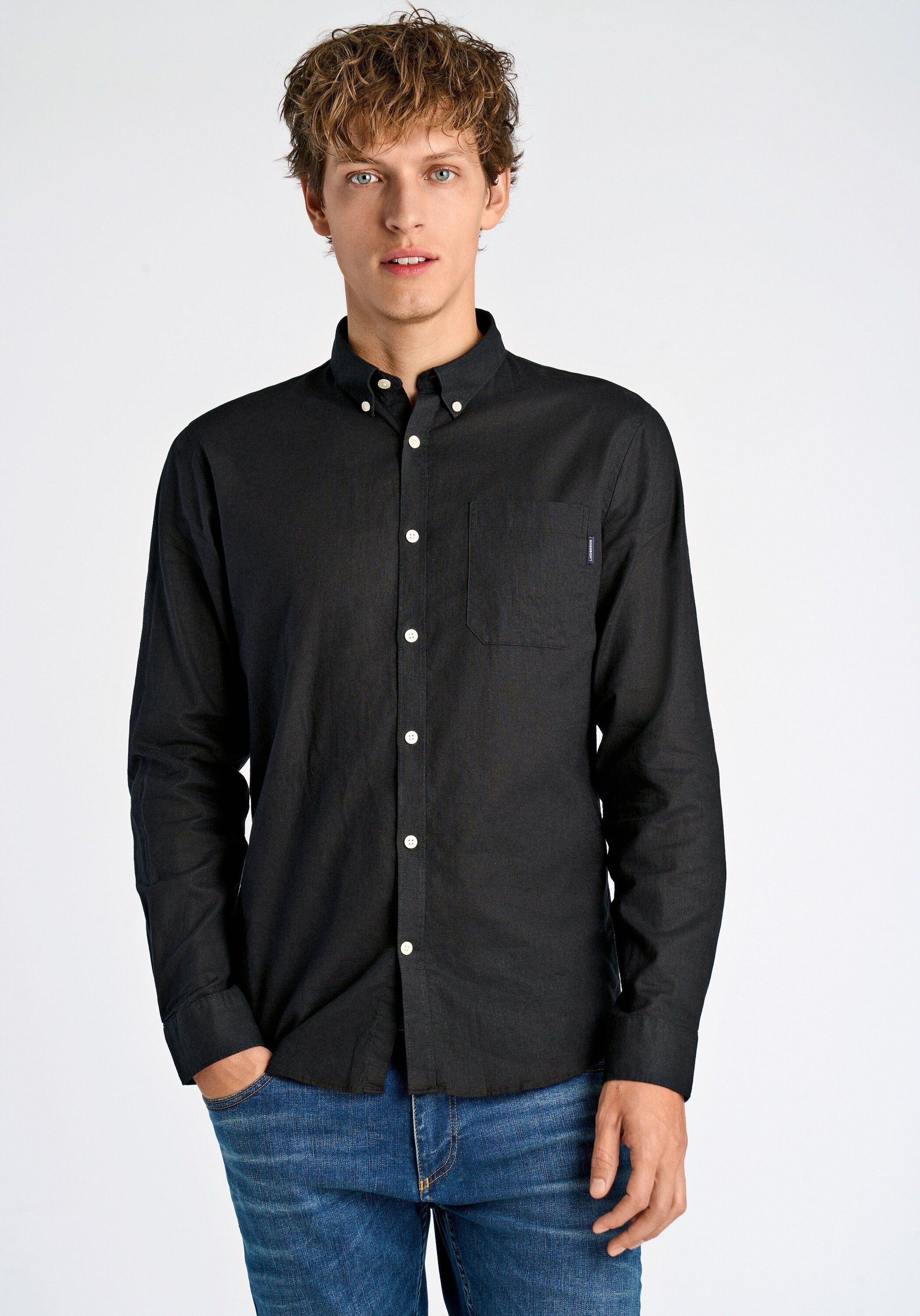 LINDBERGH Herren Leinenhemd "Lindbergh Leinenhemd"schwarz, Gr. XL, Obermaterial: 55% Leinen, 45% Baumwolle, Hemden