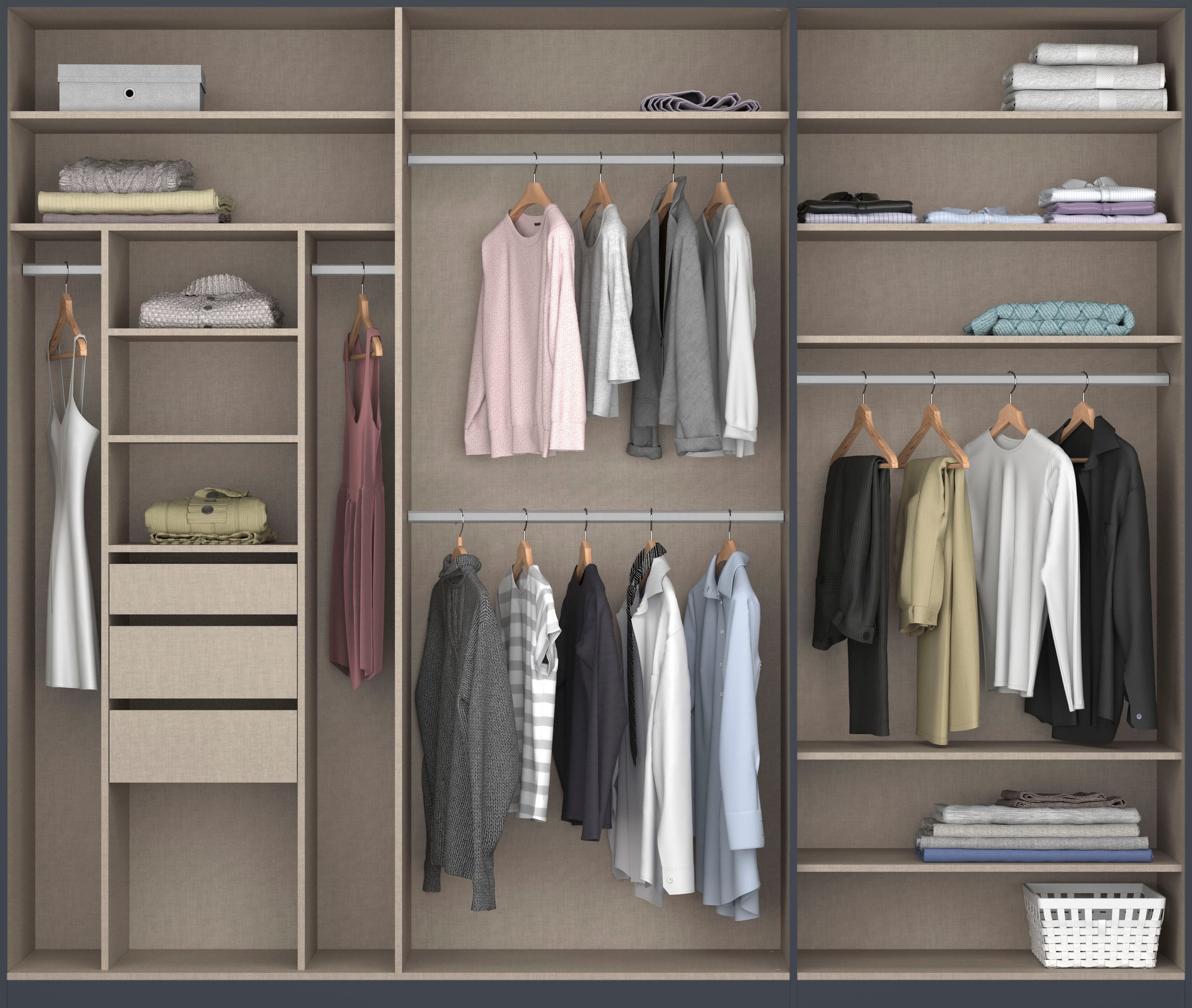 rauch Drehtürenschrank »Kleiderschrank Schrank Garderobe TOPSELLER OTELI inkl. Inneneinteilung«, (erhältlich in Breiten 91-360 cm, ab Breite 136cm inkl. Innenschubladen), mit zusätzlichen Einlegeböden, optional mit Spiegel MADE IN GERMANY