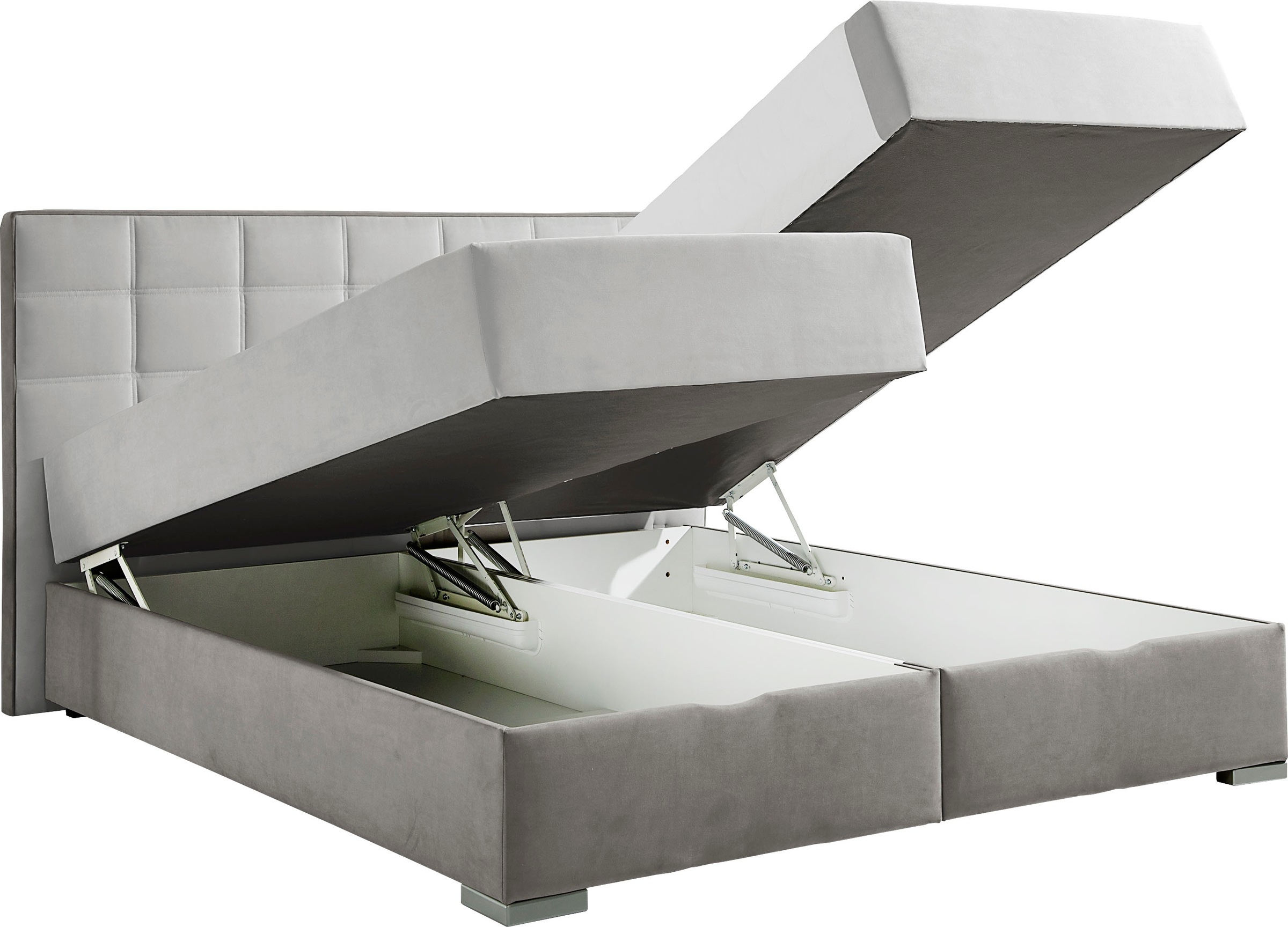 Boxspringbett MAINTAL, grau (hellgrau), L:210cm, Bezug Microfaser aus 100% Polyester, Komplettbetten, Boxspringbett, mit Bettkasten und Topper 6