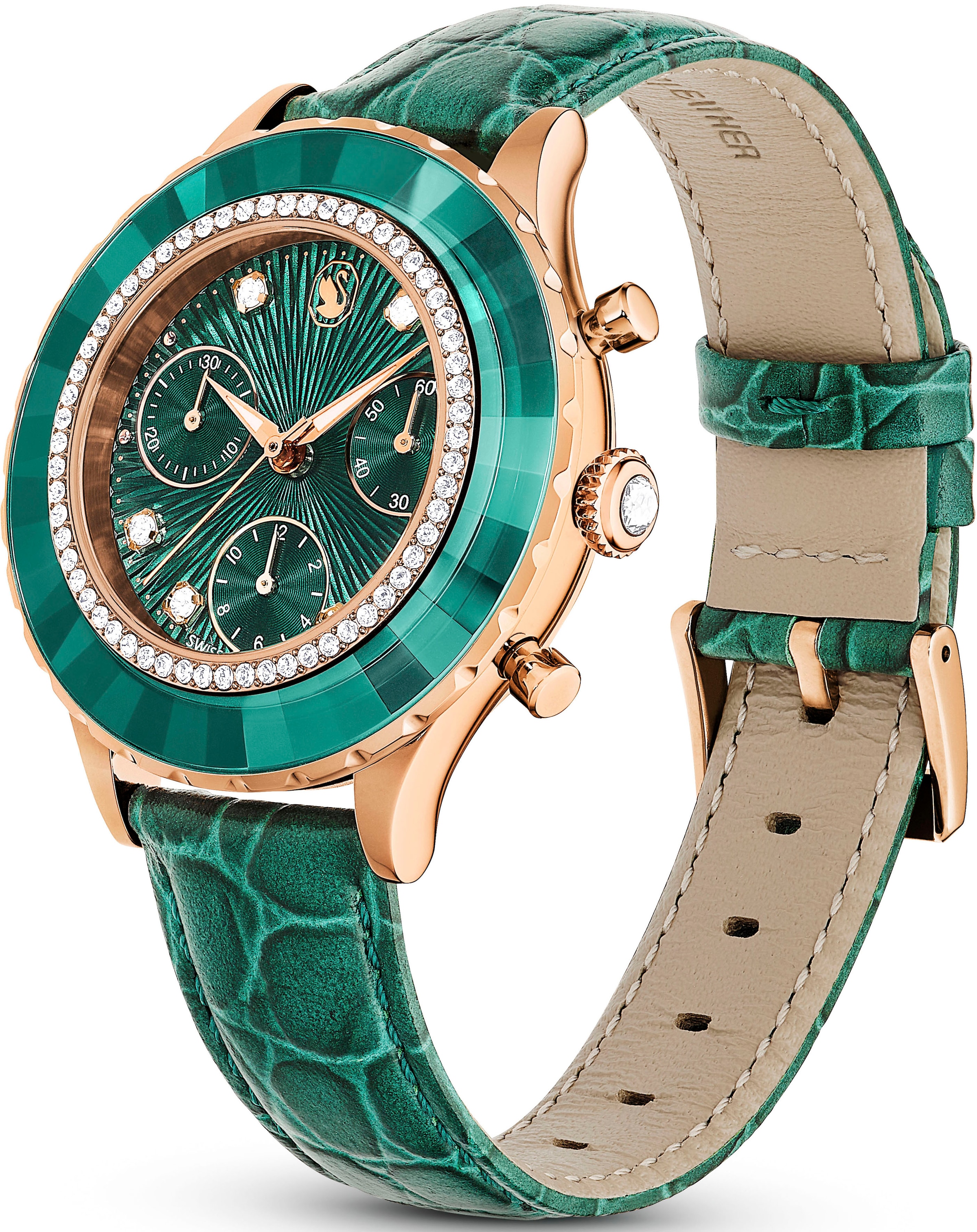 Swarovski Chronograph »OCTEA CHRONO«, Armbanduhr, Quarzuhr, Damenuhr, Swarovski-Kristalle, Swiss Made