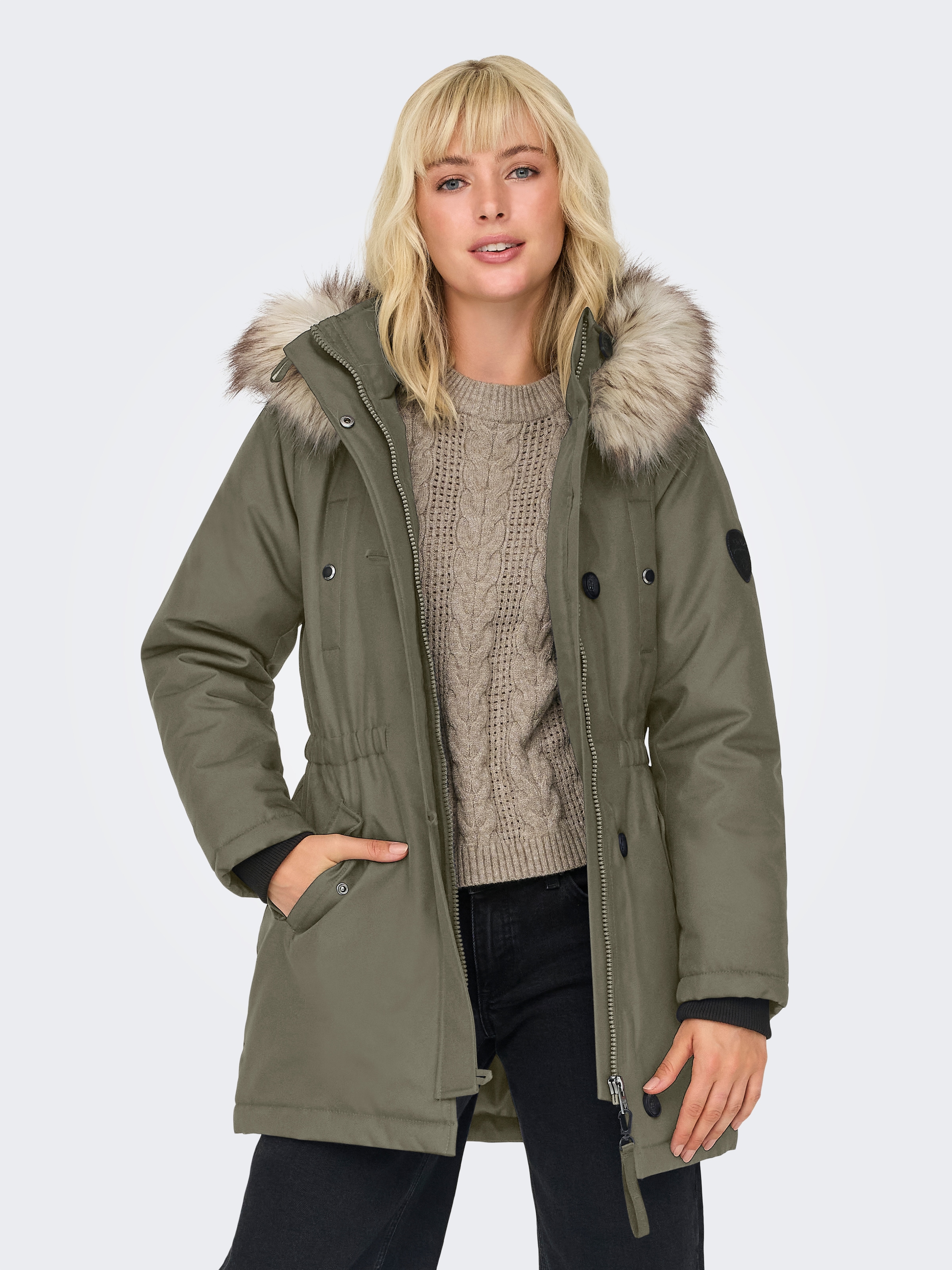 ONLY Parka "ONLIRIS FUR WINTER PARKA LIFE CC OTW", mit Kapuze, mit verdeckt günstig online kaufen