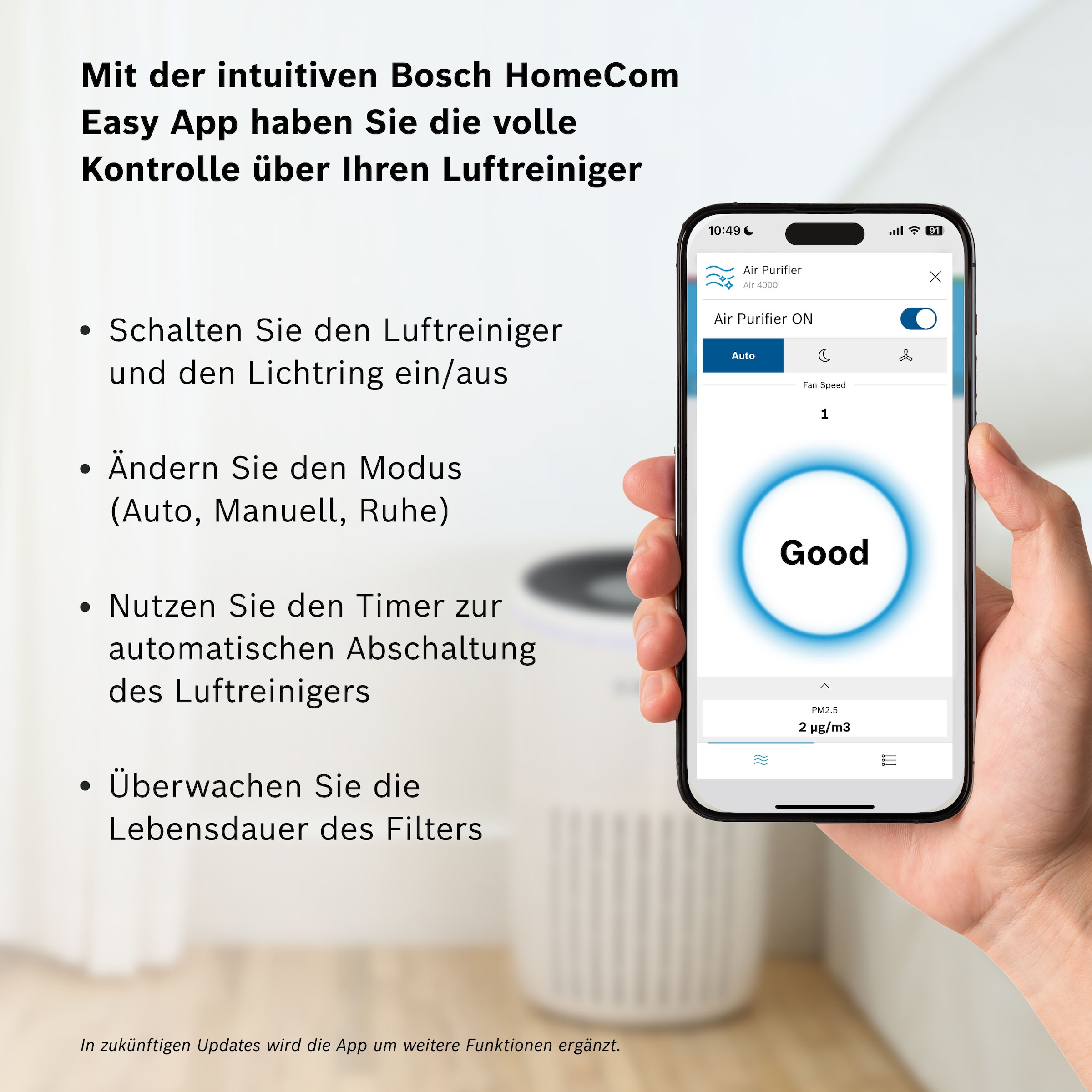 BOSCH Luftreiniger »Air 4000i, mit App-Steuerung« für 62 qm Räume mit 3-in-1 Luftfilter, Smart Sensor, Automatik- und Ruhemodus