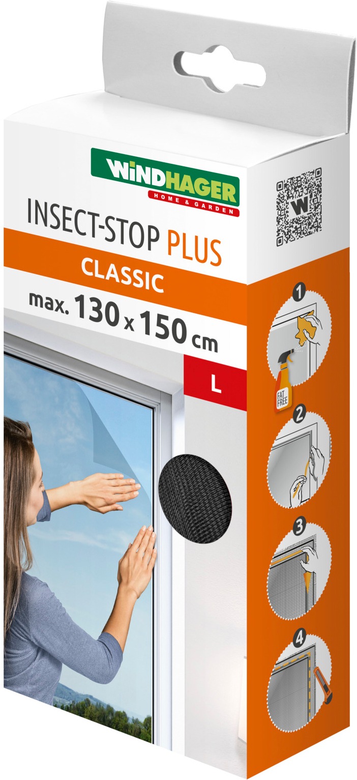 WINDHAGER Fliegengitter-Gewebe "Plus für Fenster, Klettband Insektenschutz ohne bohren, 130 x 150 cm", B/H: 130cm x 150cm, grau,