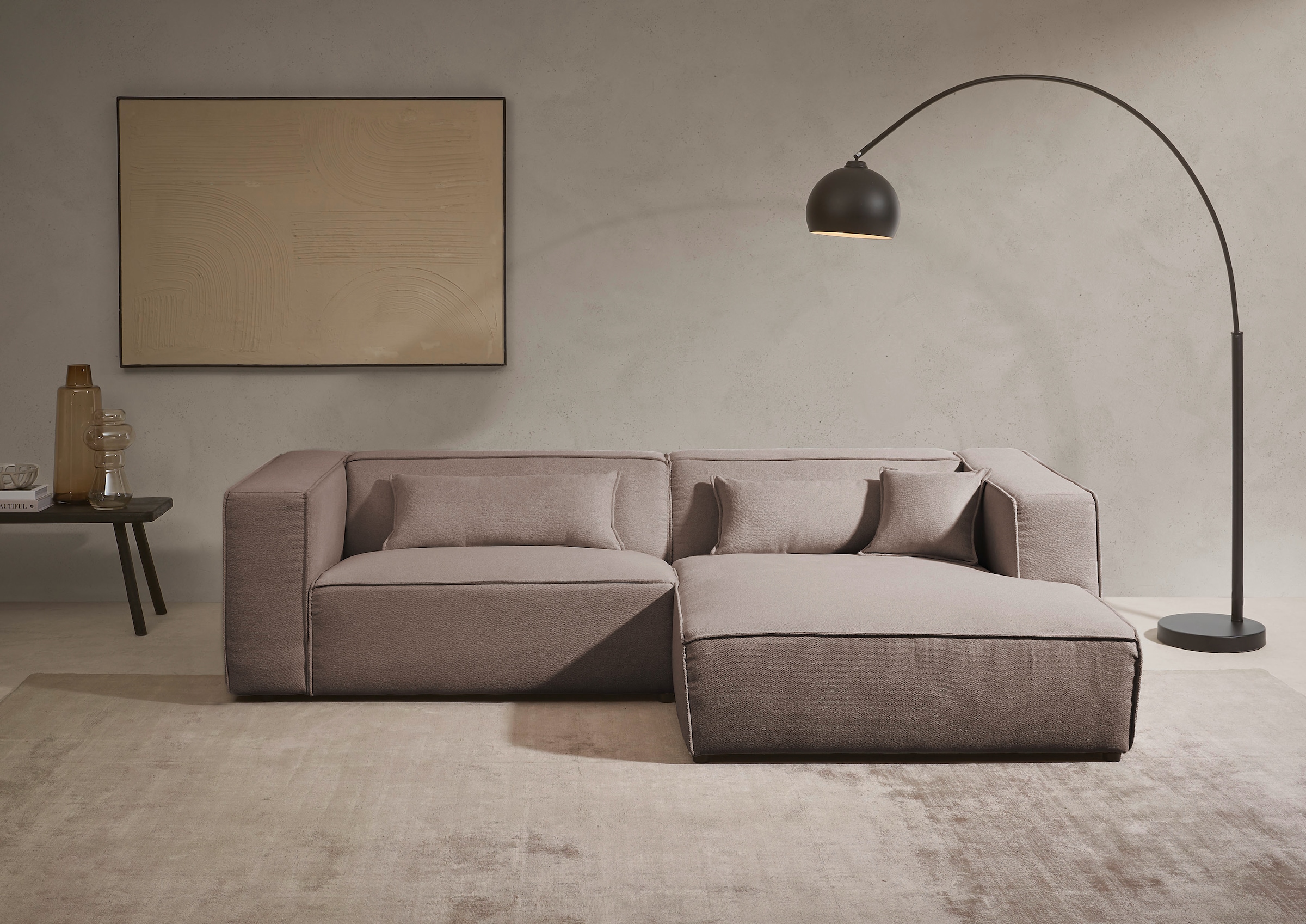 LeGer Home by Lena Gercke Ecksofa "PIARA Struktur u. Leinenoptik mit Kedernaht L-Form" wahlweise Ottomane rechts/links, schwarze Füße, bequemer Sitzkomfort