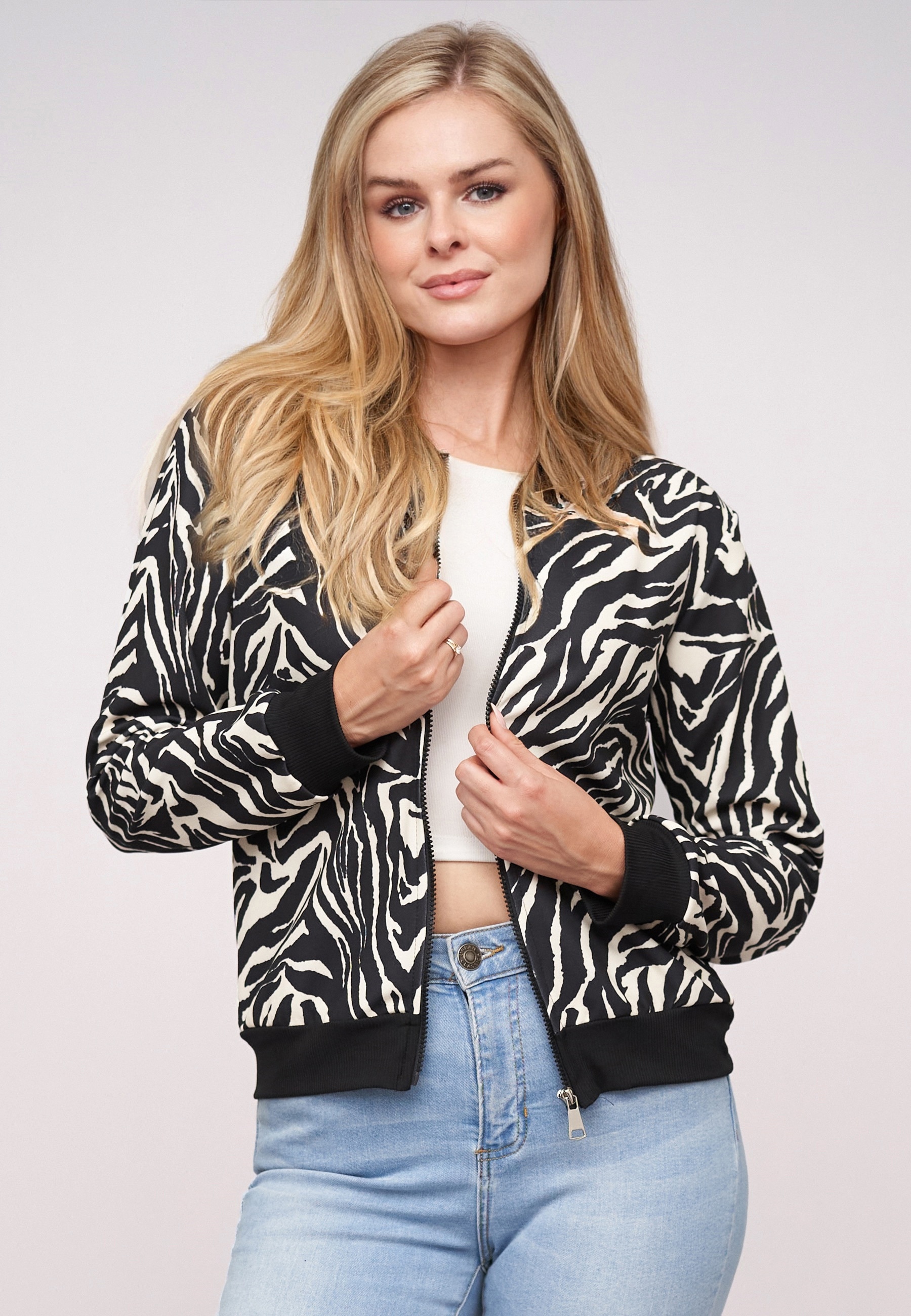 CLOUD 5IVE Bomberjacke »CLOUD 5IVE Blouson Bomber-Jacket with zebra print« 1 Stk. tlg. ohne Kapuze