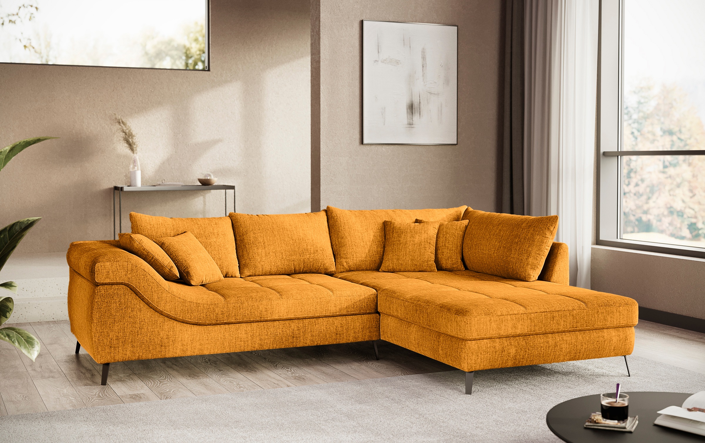 Mr. Couch Ecksofa »Portofino L-Form«, 4 Bezugsqualitäten, 13,5 cm hohe Metall-Profilfüße in matt-schwarz