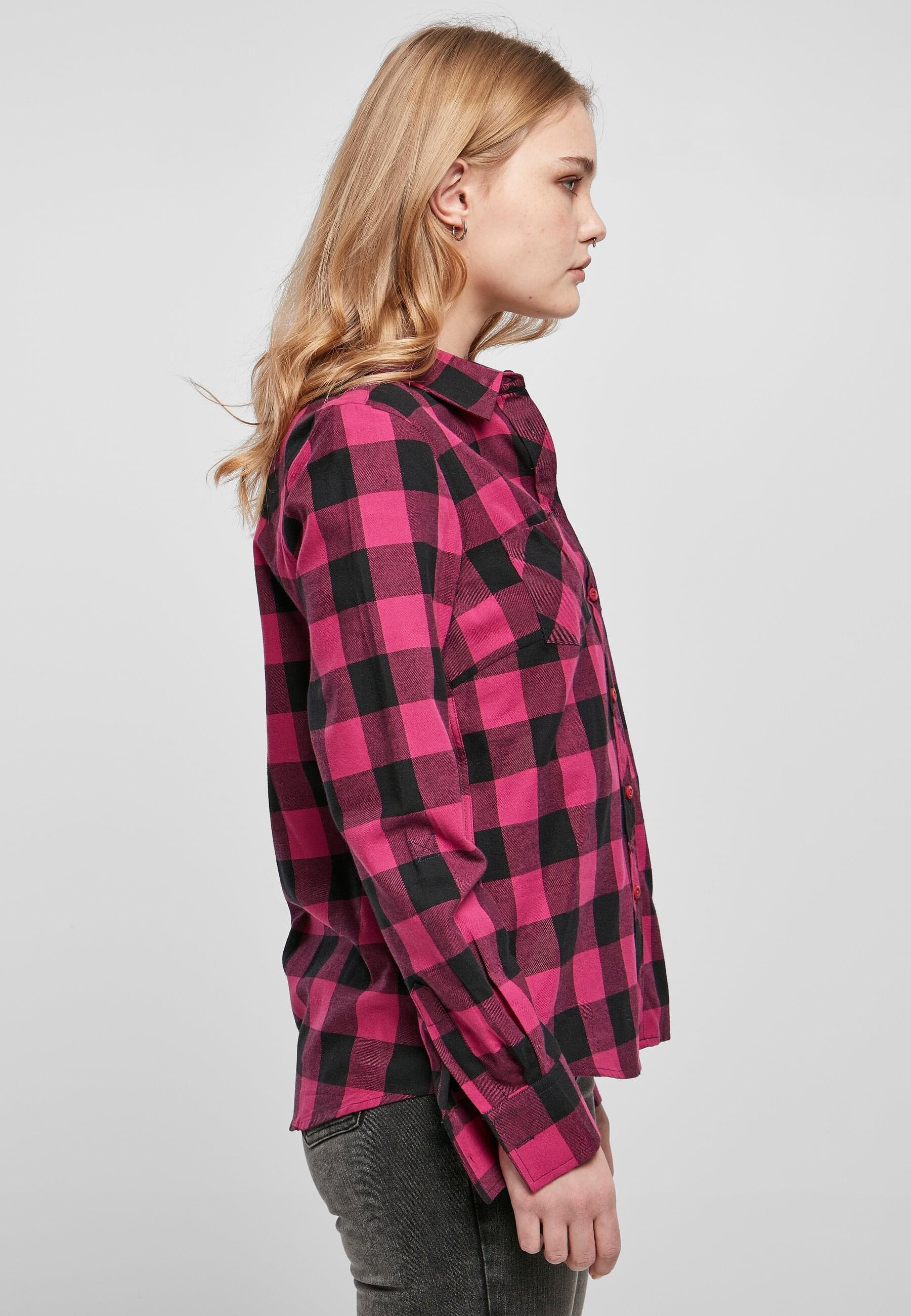 URBAN CLASSICS Langarmhemd »Urban Classics Damen Ladies Turnup Checked Flanell Shirt«, (1 tlg.)