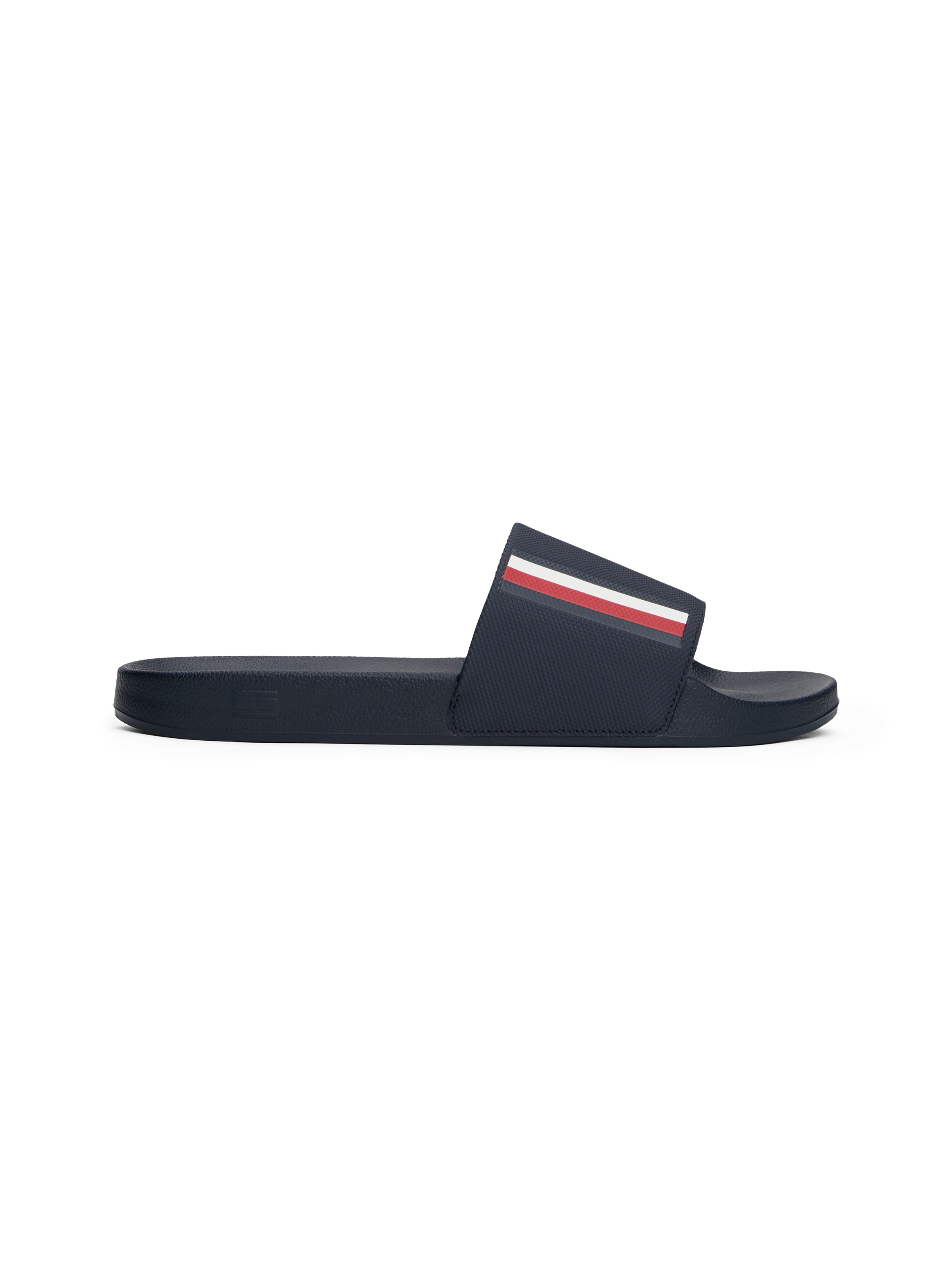 Tommy Hilfiger Pantolette »CORPORATE TEXTURED POOL SLIDE«, Strandmode, Schlupfschuh, Poolslide mit farbigen Streifen