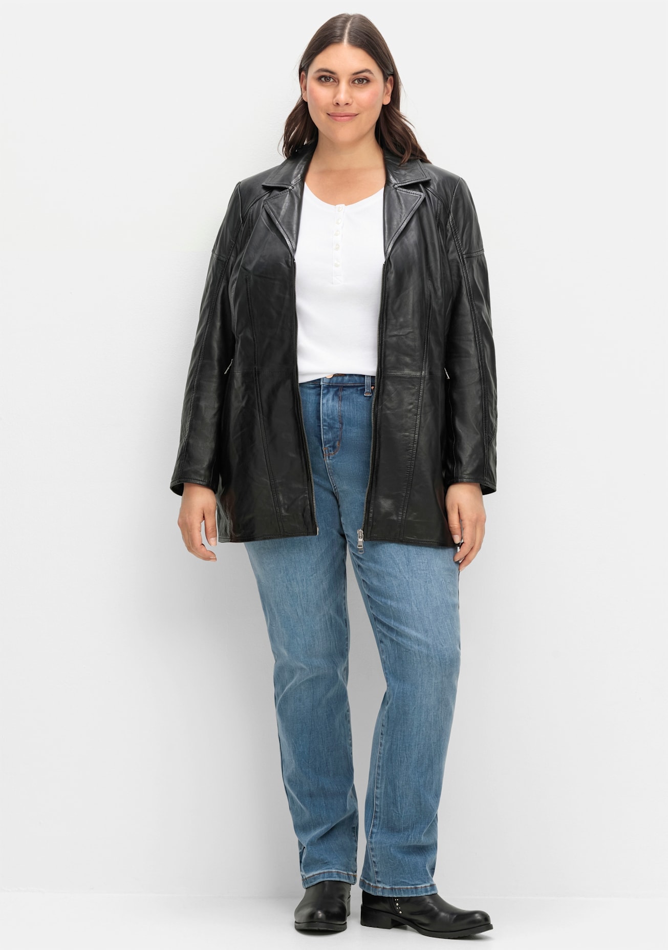 Sheego Lederjacke, ohne Kapuze günstig online kaufen