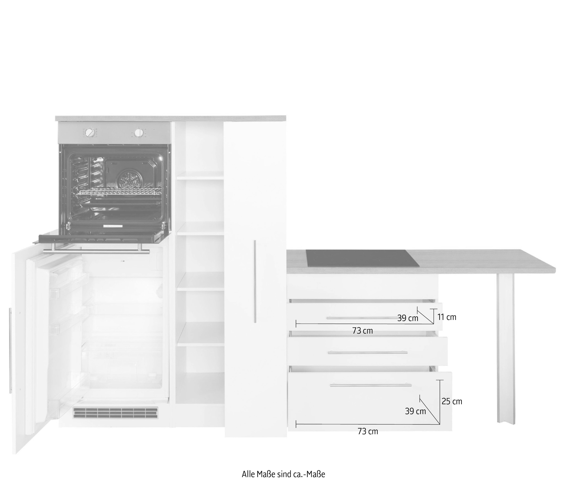 Kochstation Winkelküche »KS-Samos«, mit E-Geräten, Stellbreite 260 x 270 cm mit Stangengriffen aus Metall