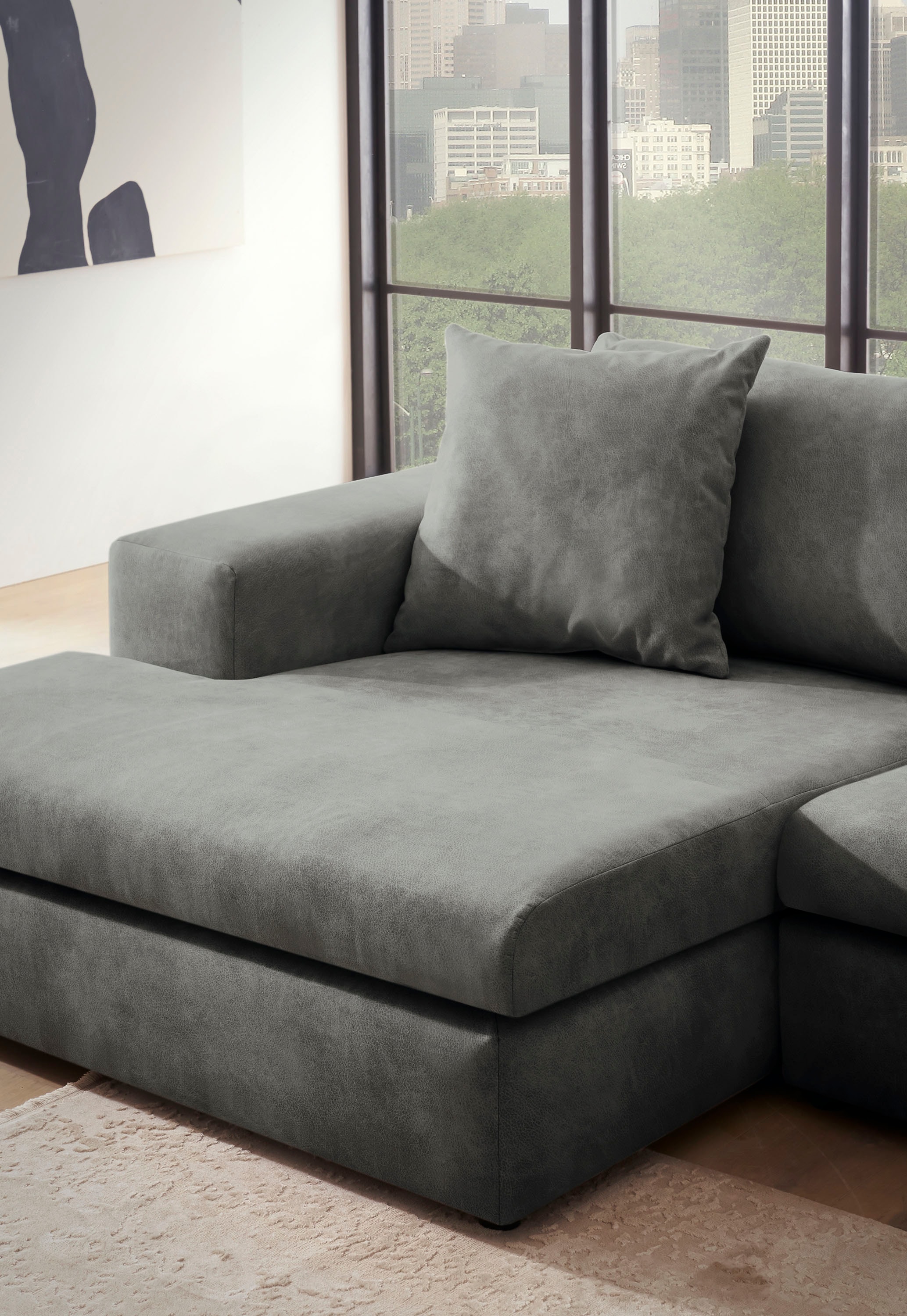 andas Ecksofa »SLEETLAND XXL in Samtvelours oder Vintage-Leder-Optik, L-Form,«, besonders groß und bequem