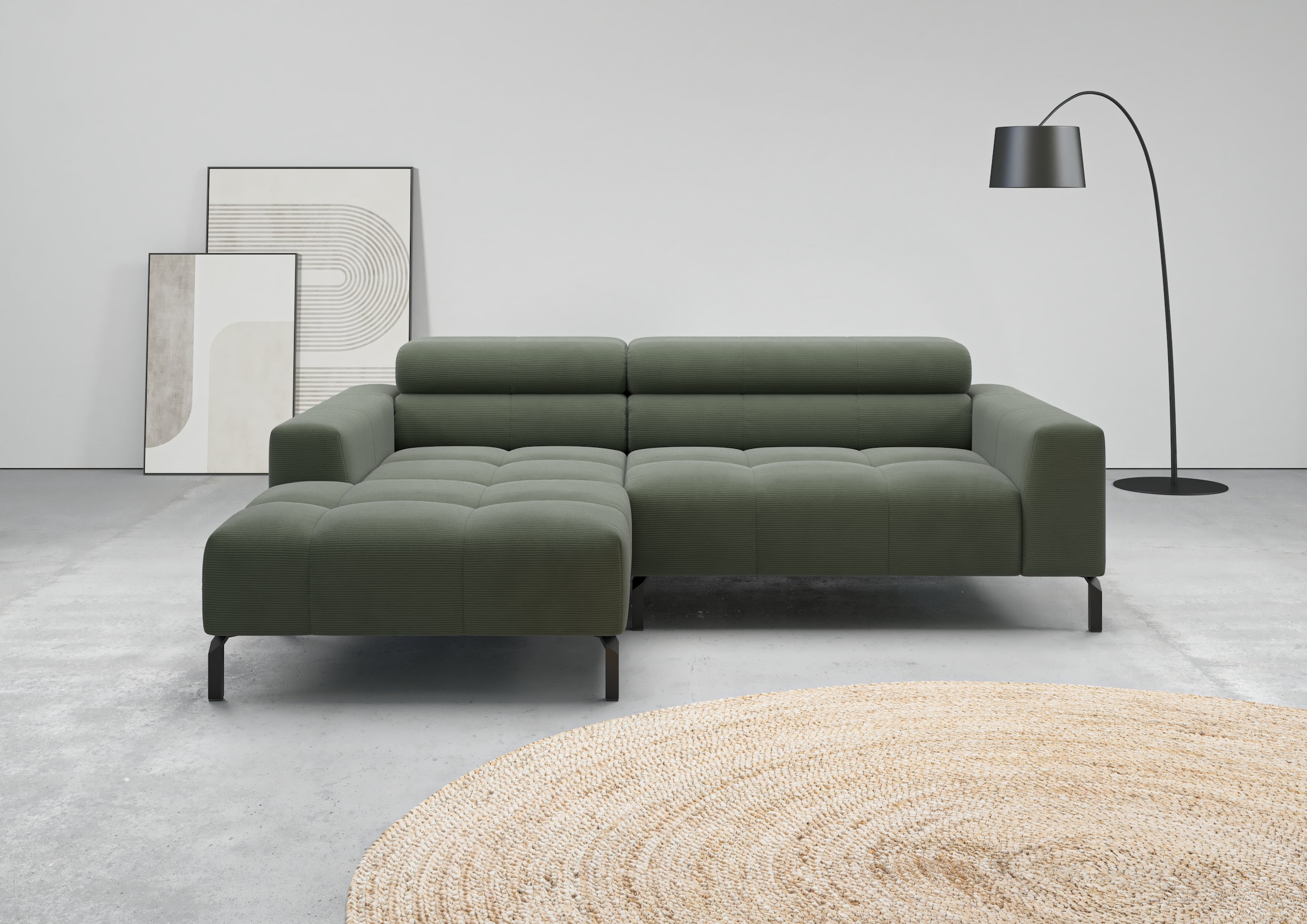 Home affaire Ecksofa "Claya, 223 cm breit, L-Form, Kopfteilverstellung" Moderne Steppung, weicher Polsteraufbau & saugroboterfreundliche Höhe