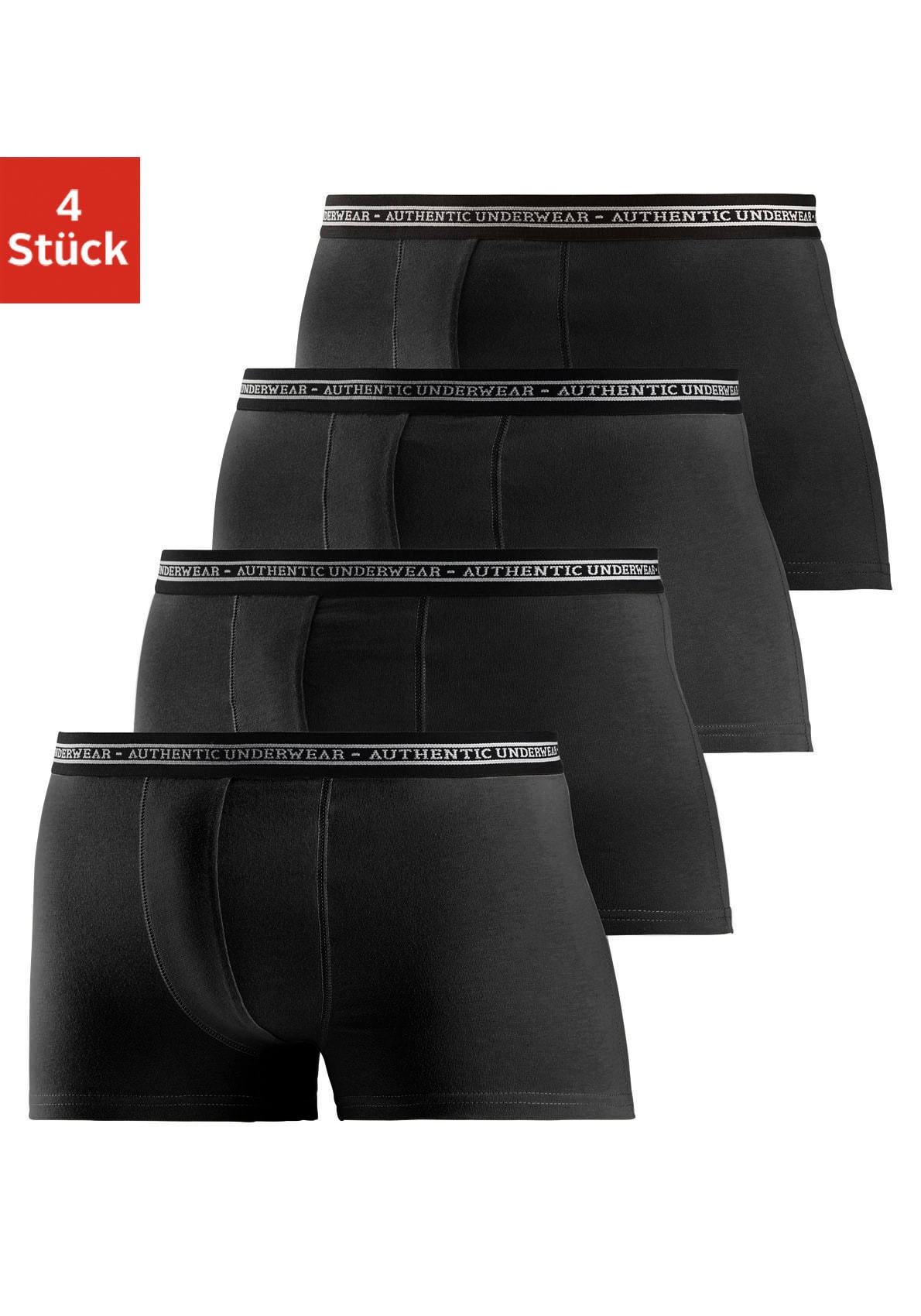AUTHENTIC LE JOGGER Boxer "Boxershorts für Herren" Packung, 4 Stk., schwarzer Webbund mit Logoschriftzug