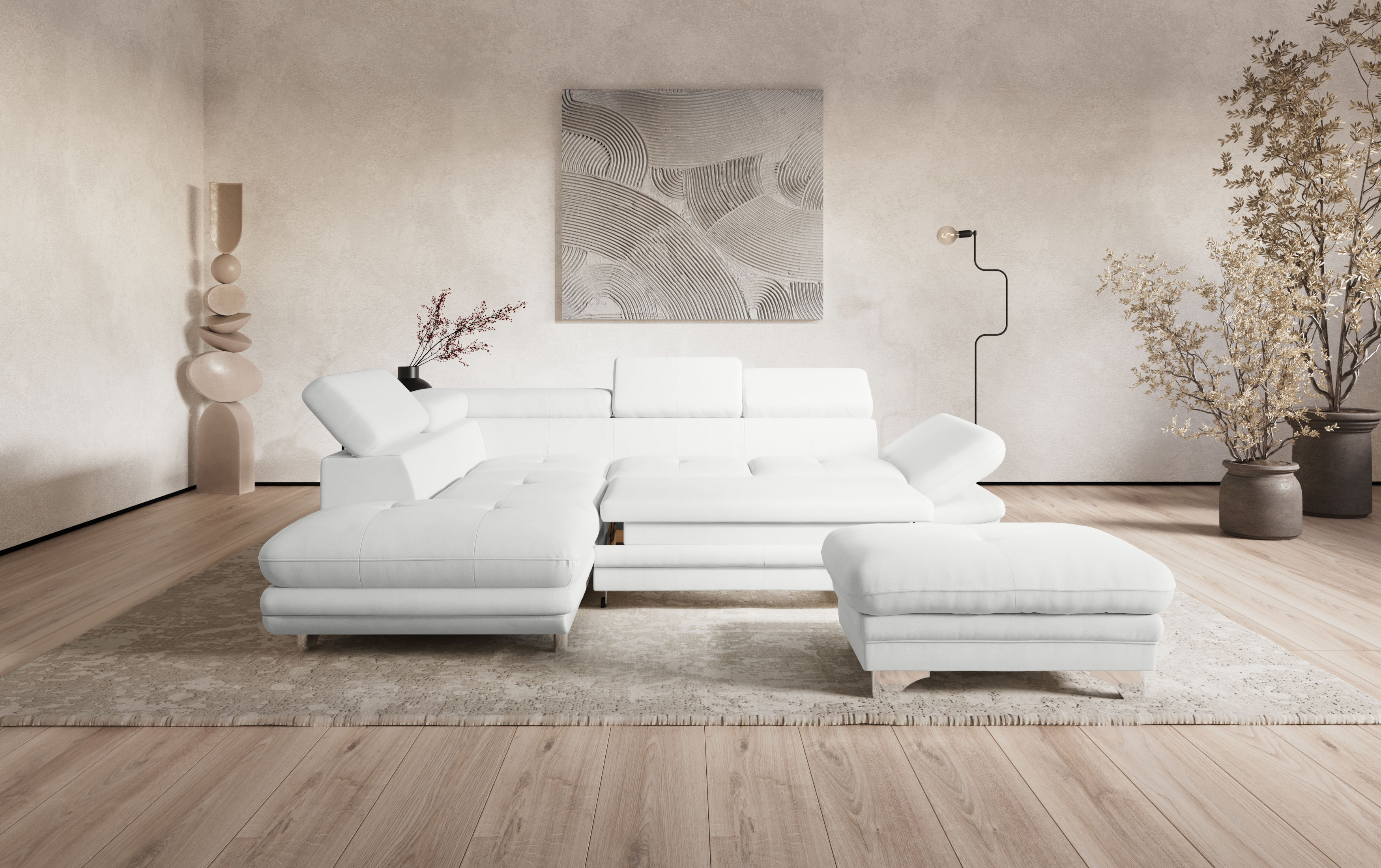 COTTA Ecksofa "Enterprise L-Form, B: 277 cm x L: 238 cm, bequeme Wellenunterfederung" Arm- & Kopfteilverstellung, optional Schlaffunktion, elegante Füße