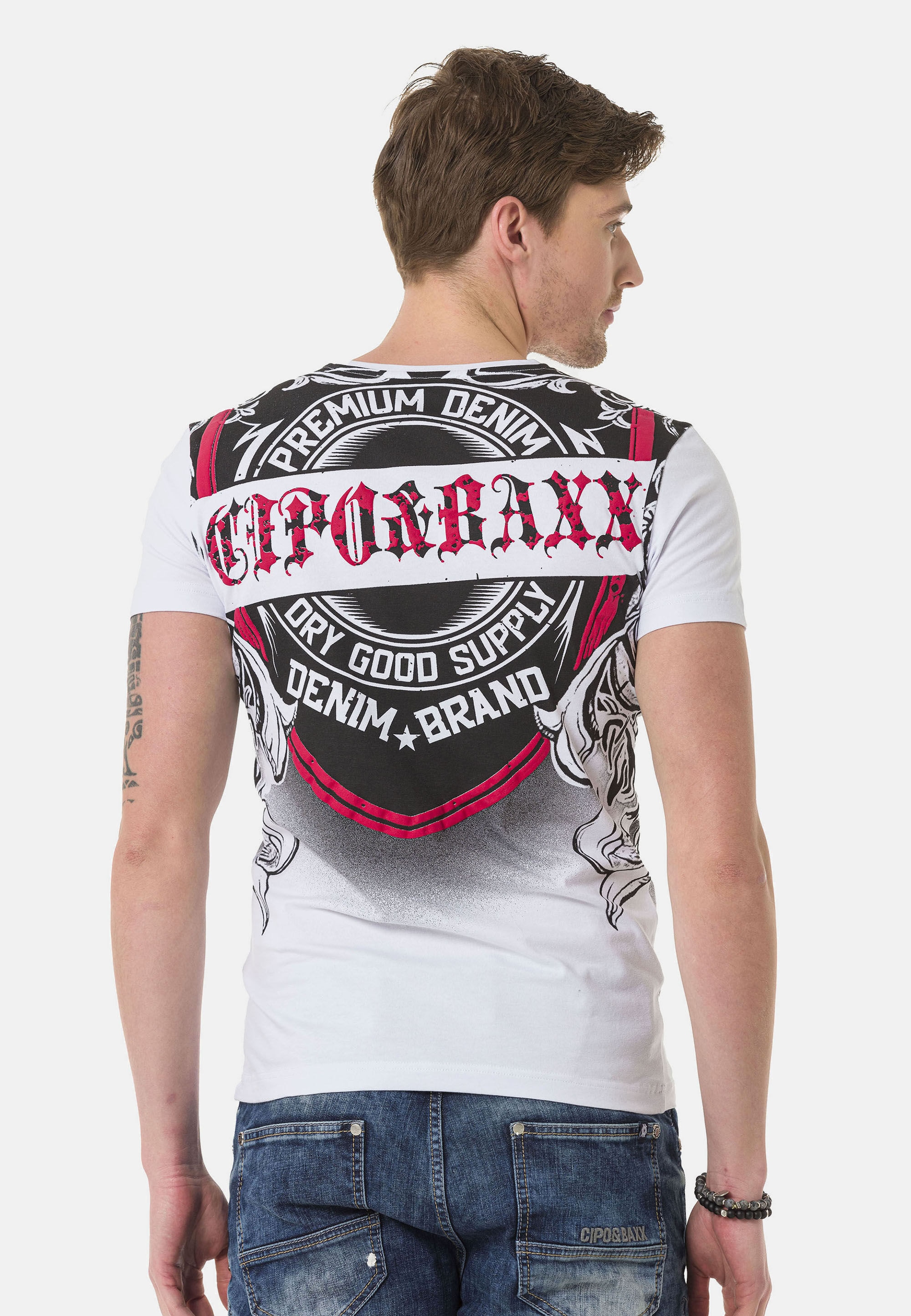 Cipo & Baxx T-Shirt »T-Shirt«, große Tribal- und Markenprints setzen rockige Akzente