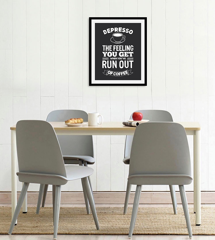 queence Bild »Despresso«, Schriftzüge-Schriftzug-Schwarz-Weiß-Kaffee-Kaffee Bilder-Humor, (1 St.), HD Premium Poster-Druck inkl. Holzrahmen