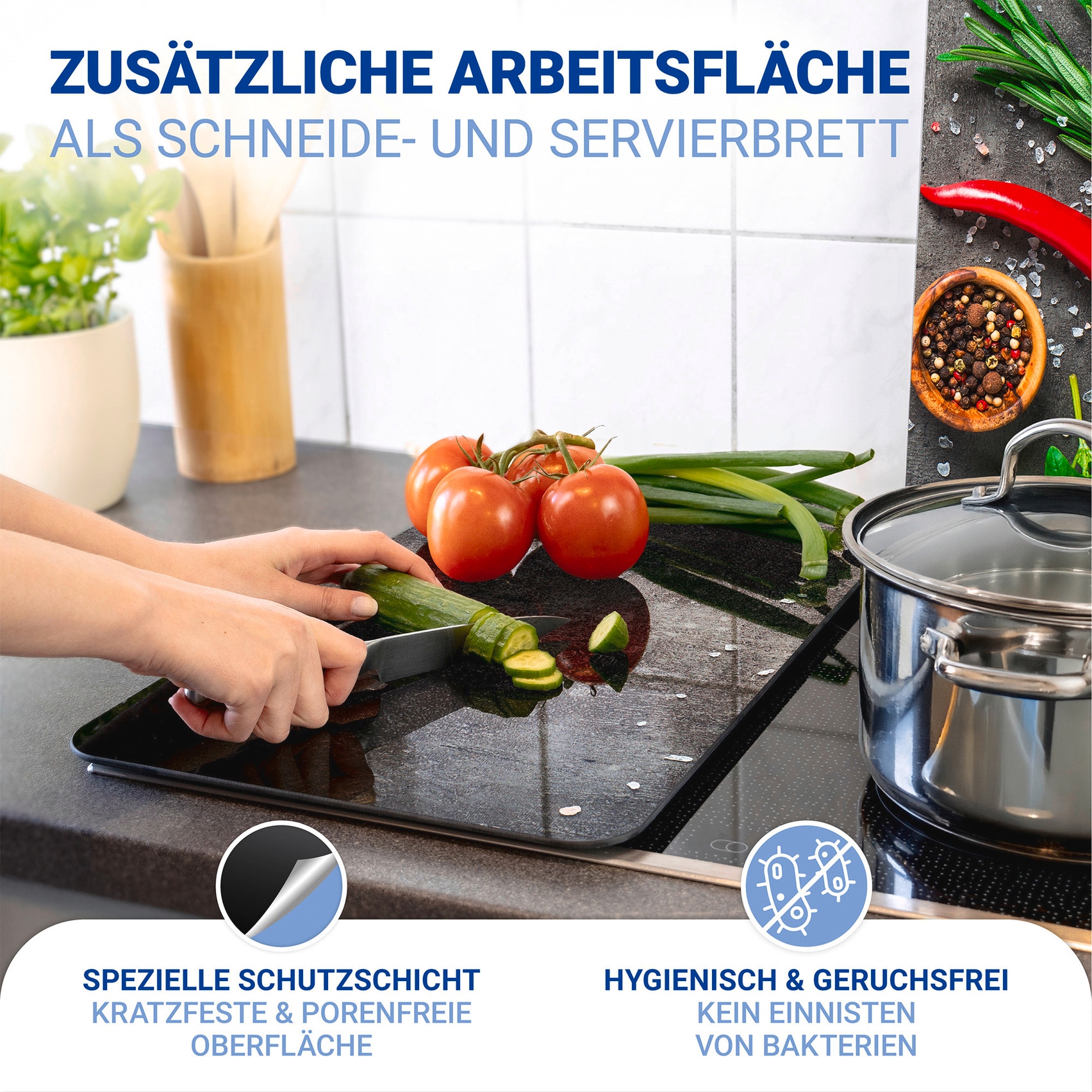 WENKO Herd-Abdeckplatte »Universal Modell Rosmarin«, (Set, 2 tlg.), Herdabdeckung für alle Herdarten, kratzfest, mit rutschfesten Füßen