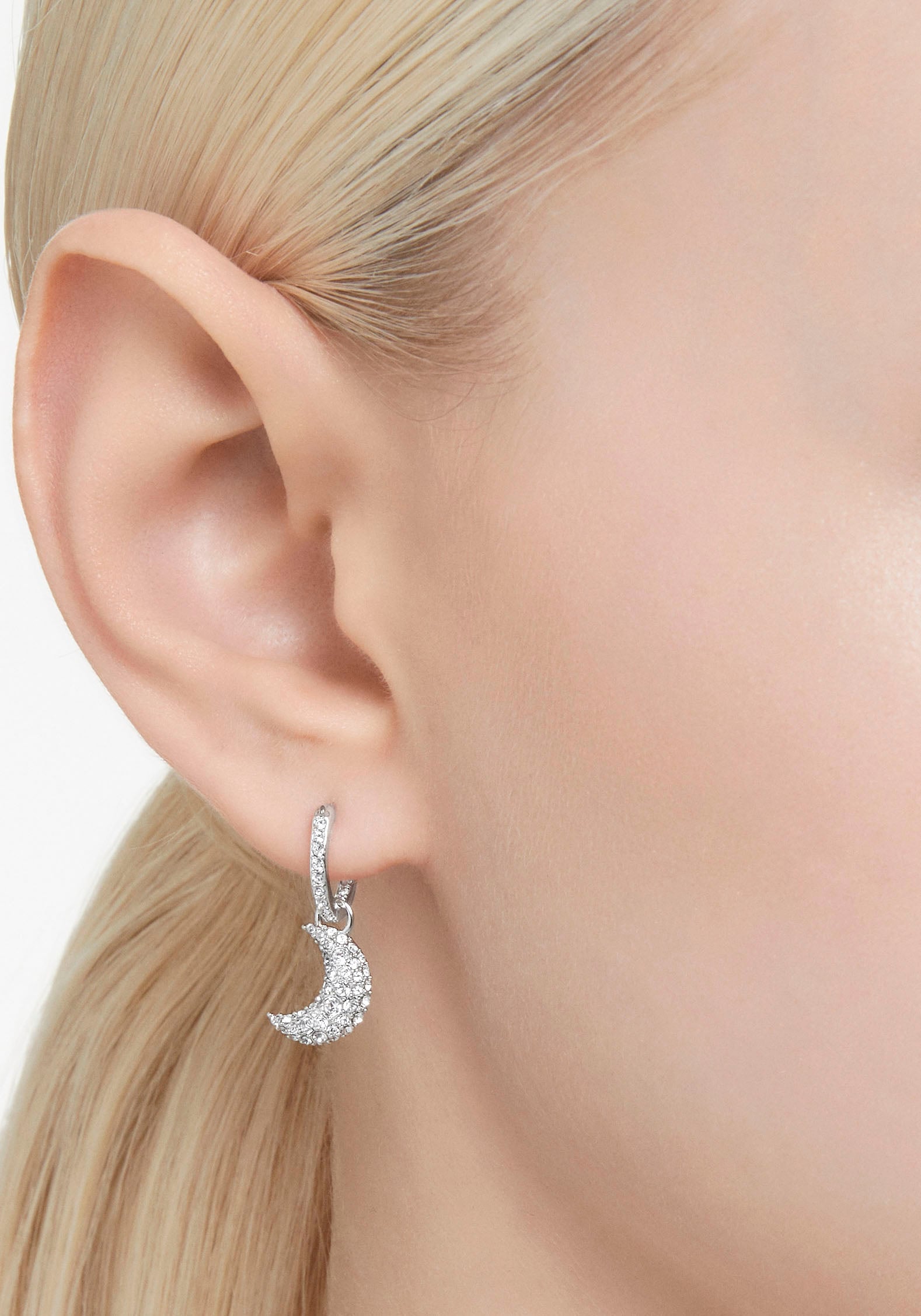 Swarovski Paar Creolen »Sublima Luna Halbmond«, mit Swarovski® Kristall - Einhänger abnehmbar