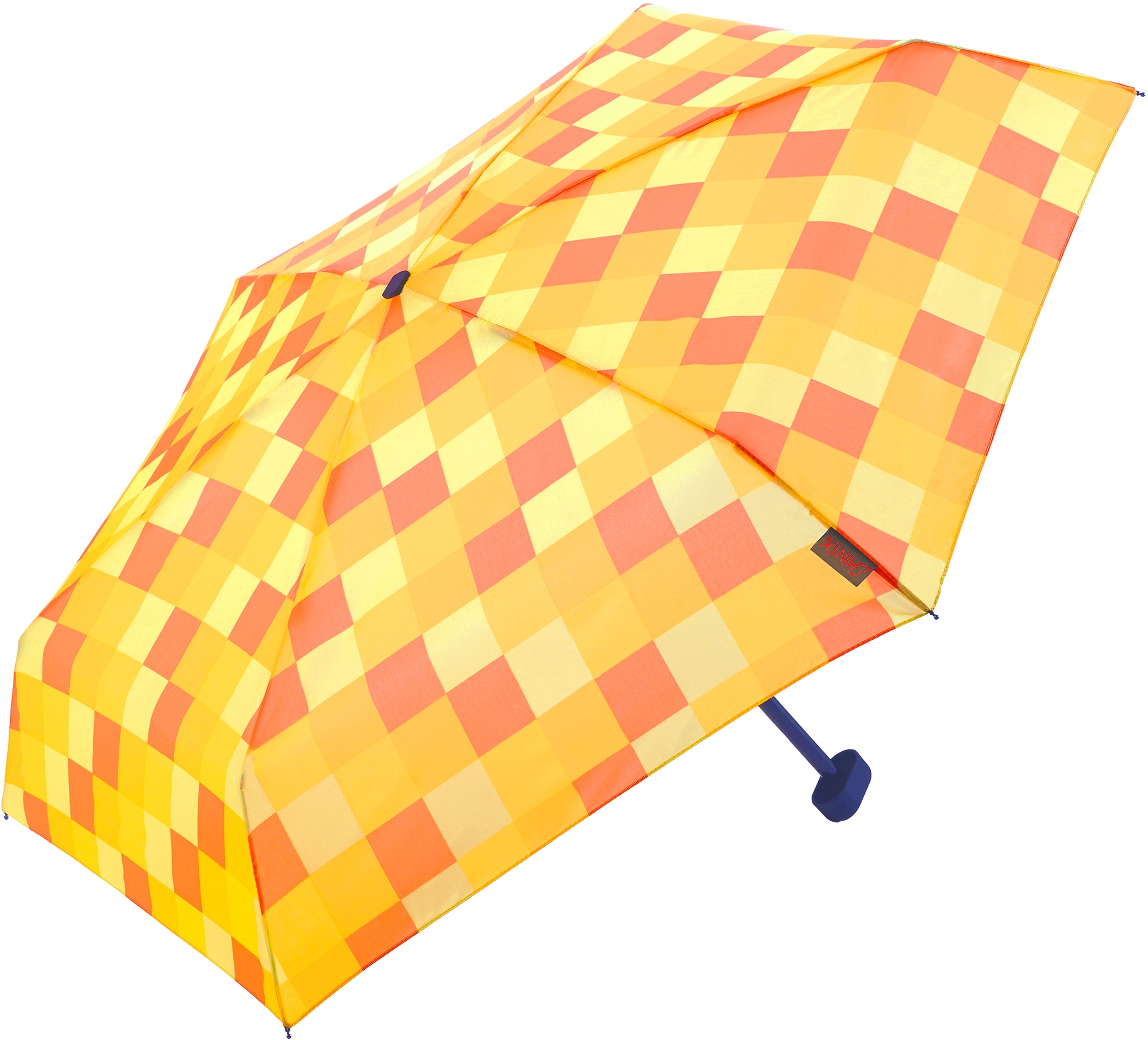 Taschenregenschirm »Dainty, Karo gelb orange«, extra flach und kurz
