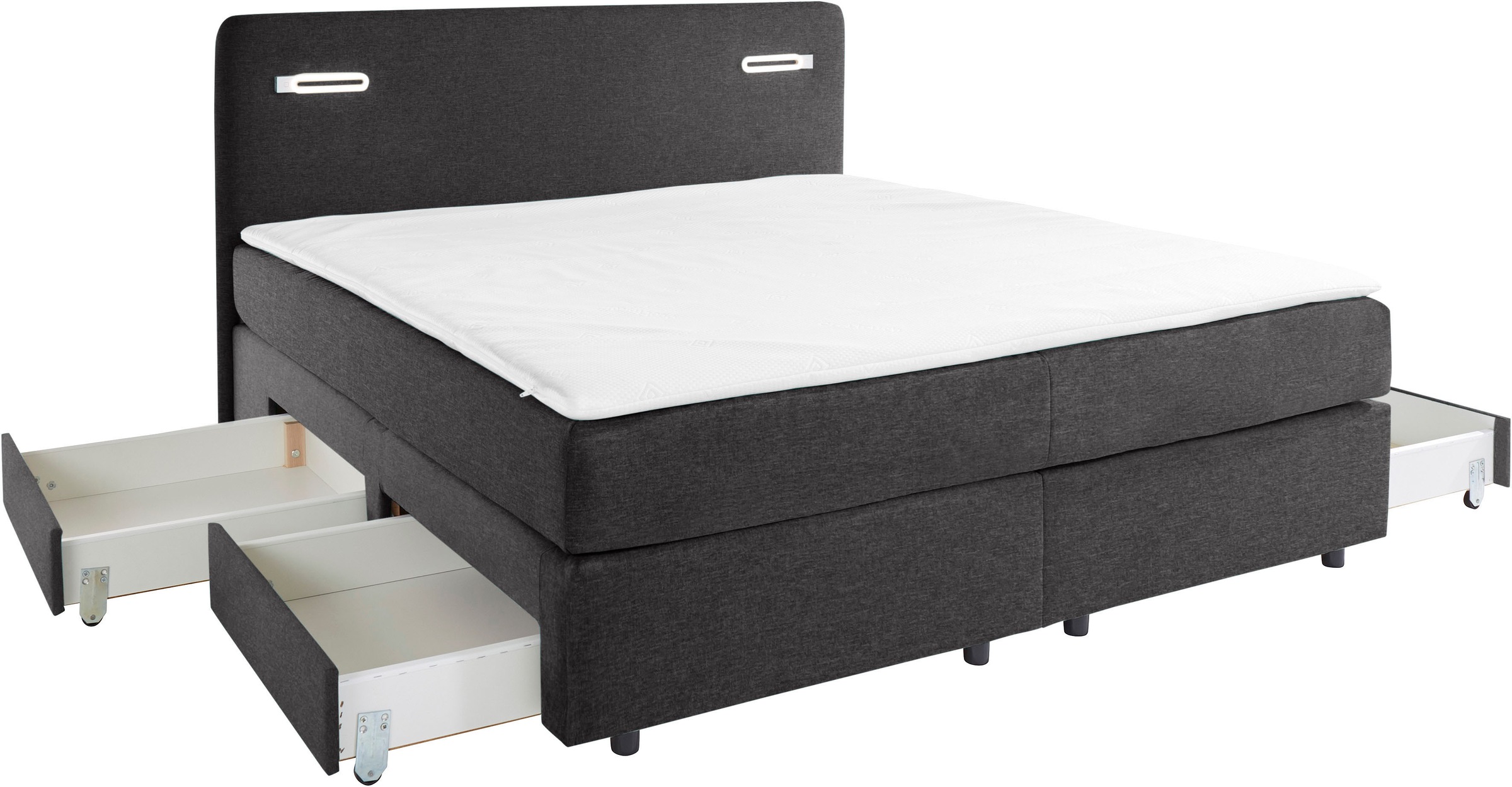 INOSIGN Boxbett »Luan«, Schubkästen, LED-Beleuchtung und Topper, in Breite 120 cm und 180 cm