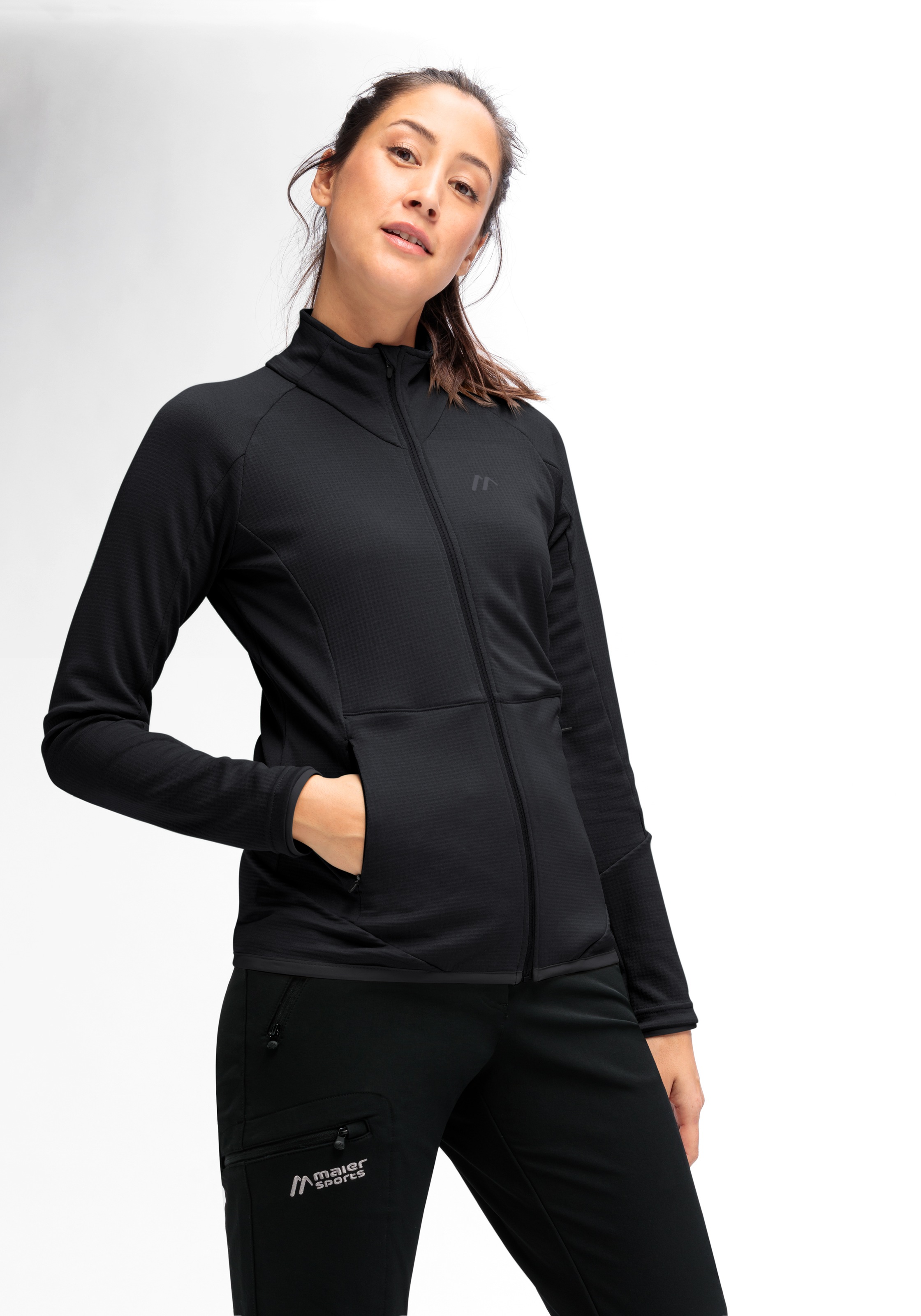 Fleecejacke MAIER SPORTS "Sinaia W", Damen, Gr. 38, schwarz, 100% Polyester, hoch geschlossener Ausschnitt, Jacken Fleecejacke, Damen Midlayer, atmungsaktiv schnelltrocknend, Full-Zip, Regular Fit 3