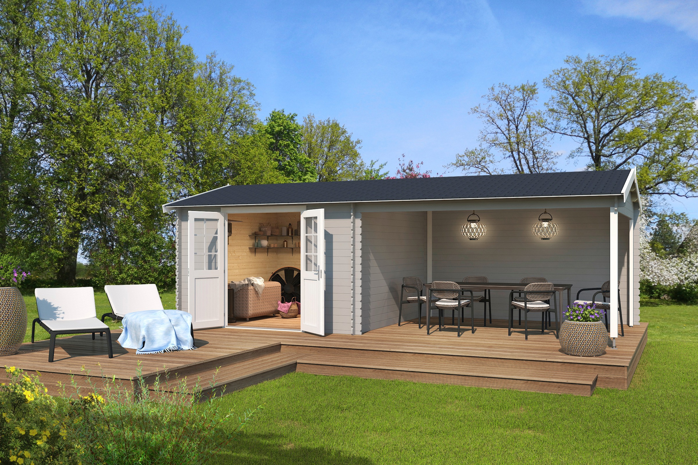 LASITA MAJA Gartenhaus "Amarillo" Blochbohlenhaus 28mm Anbau, Fundamentmass günstig online kaufen
