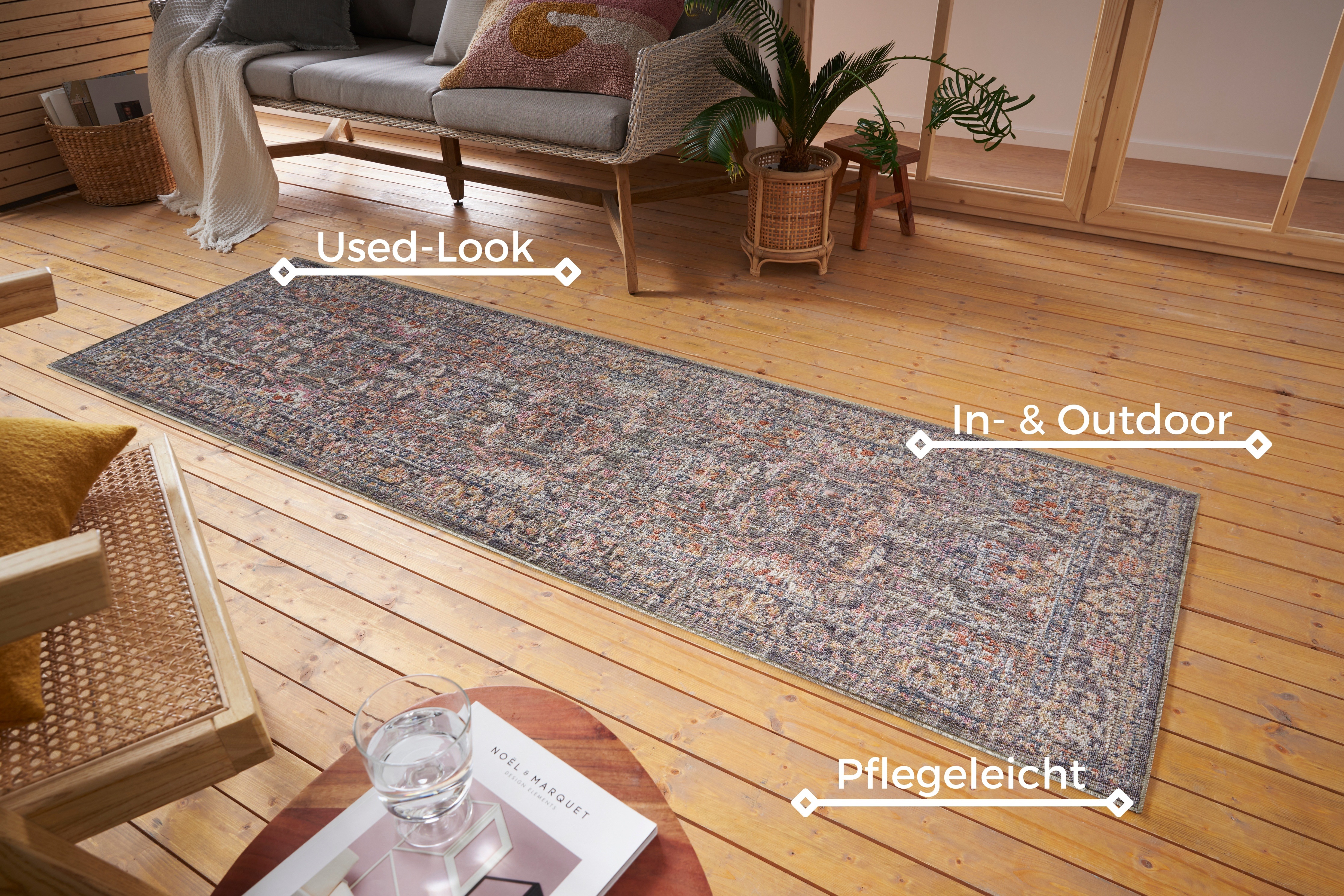 Thumbnail - NORTHRUGS Teppich "Port Said", rechteckig, 3 mm Höhe, In-& Outdoor, Läufer, Wetterfest, Balkon, Wohnzimmer, Orient
