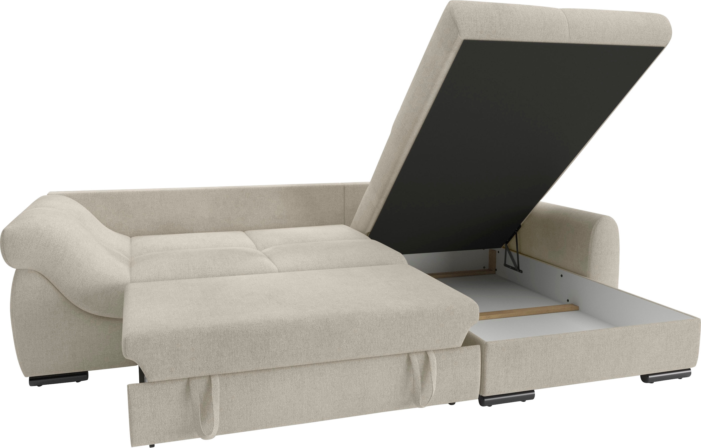 Mr. Couch Ecksofa »Livorno DuraFlex L-Form«, inkl. Hochschläfer-Bettauszug, XL-Bettkasten weiß beschichtet