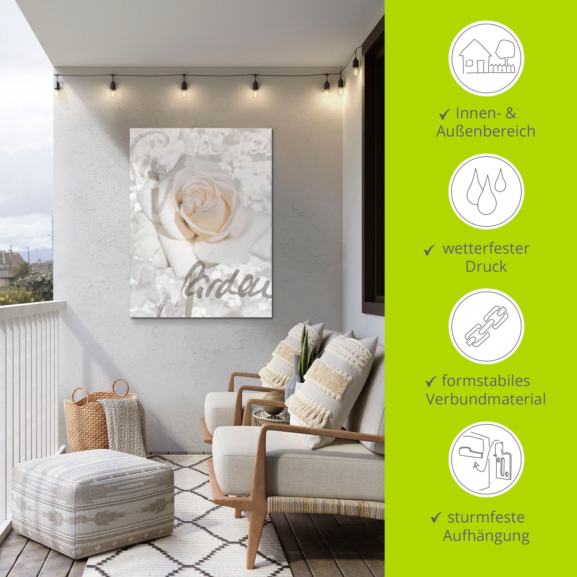 Artland Wandbild »In Lettern - Rose«, Blumen, (1 St.), als Alubild, Outdoorbild, Leinwandbild, Poster in verschied. Größen
