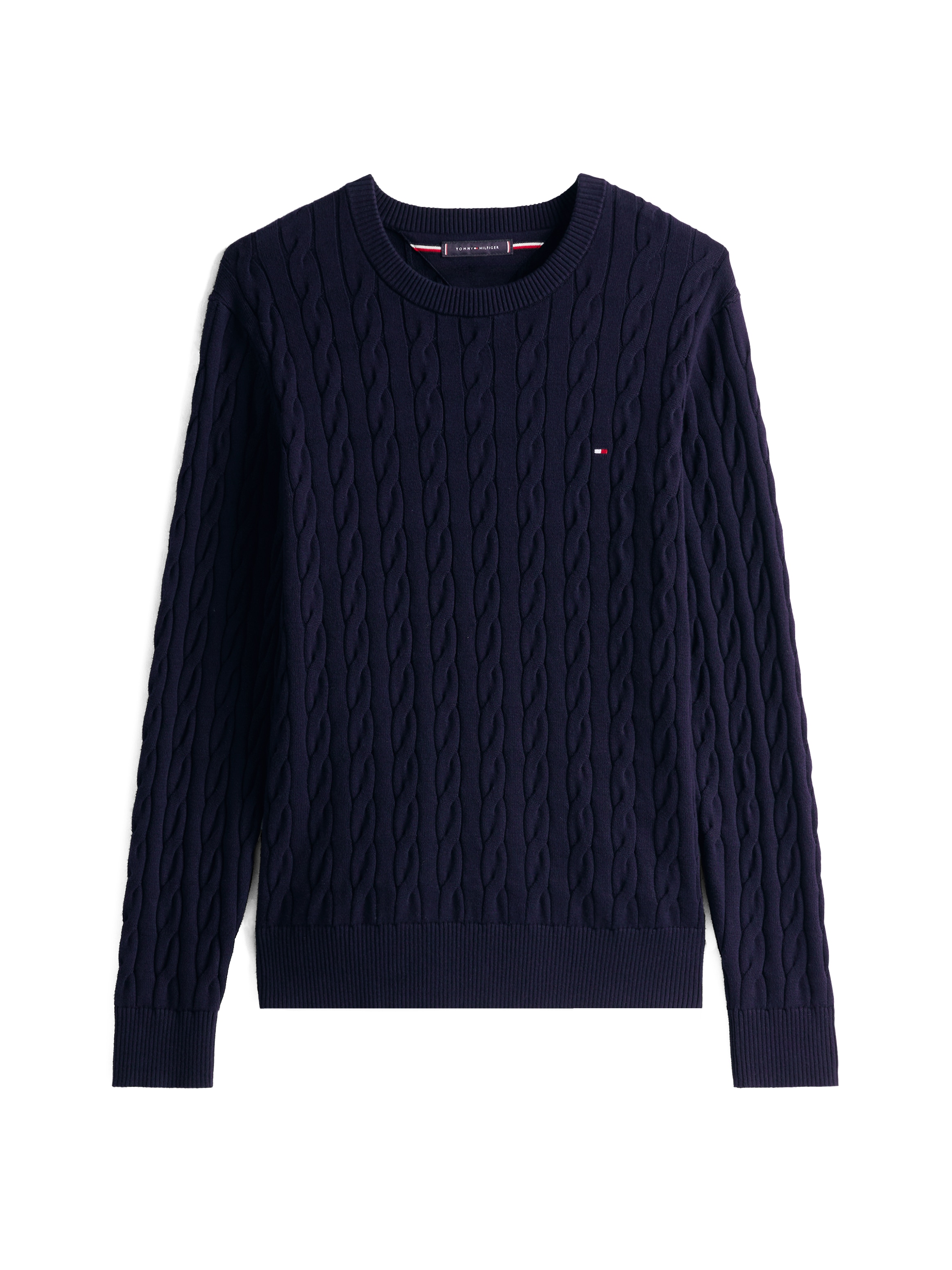 Tommy Hilfiger Strickpullover »CLASSIC CABLE CREW NECK mit Strukturstrick und Flaglabel«, unifarben, casual, regular fit, Baumwolle, Rundhals