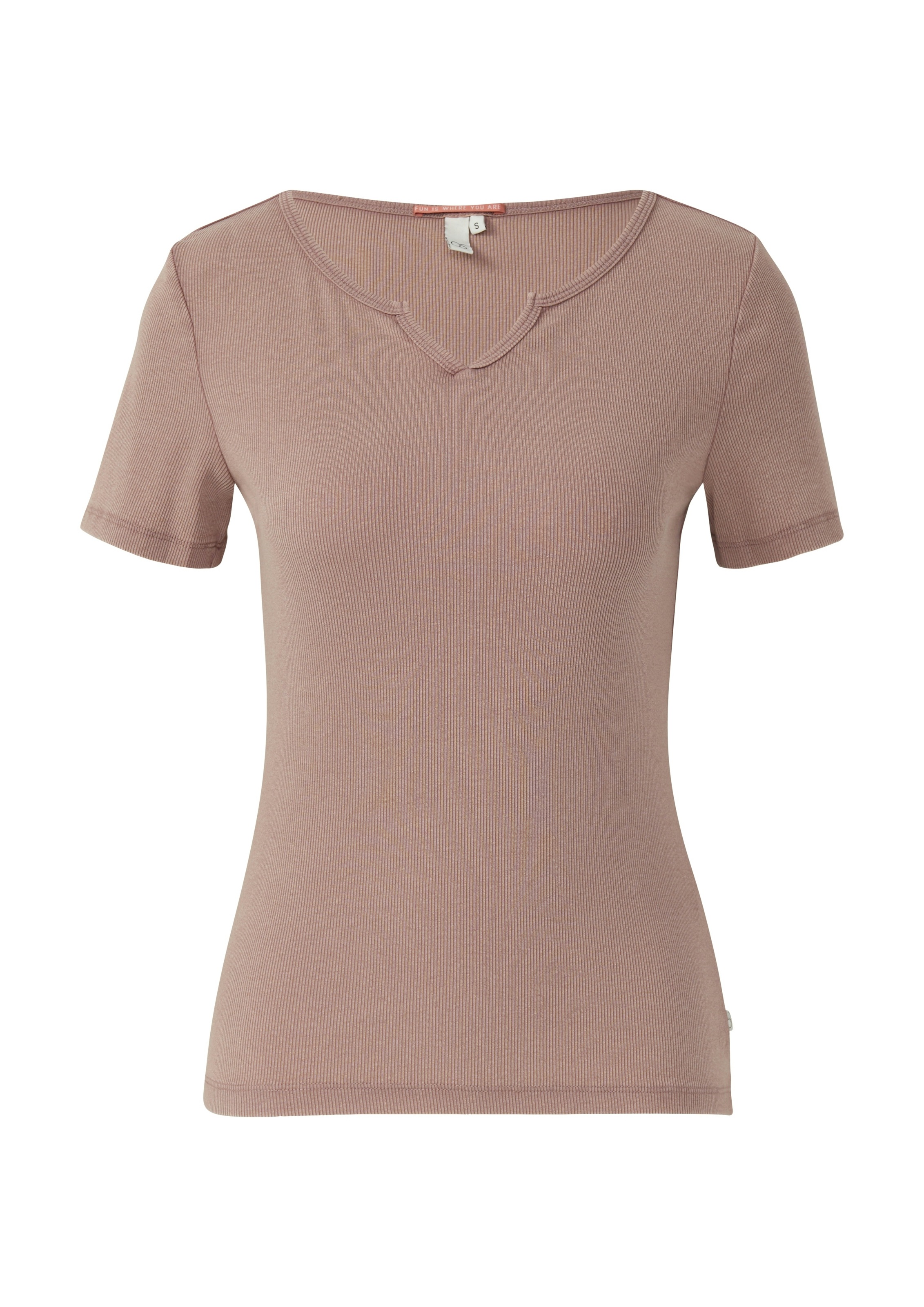QS T-Shirt in Ripp-Optik und mit Splitneck