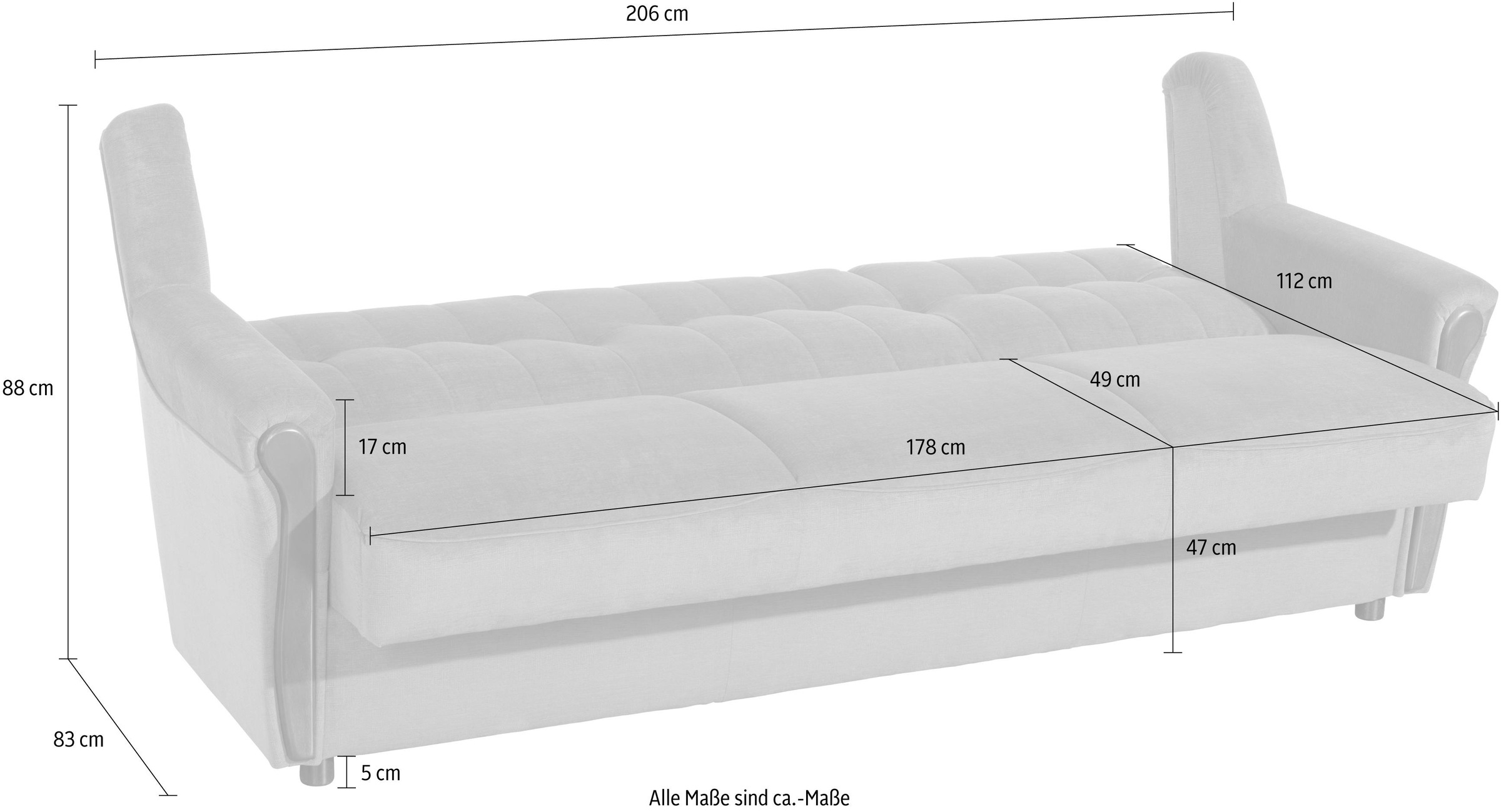 Max Winzer® 3-Sitzer »Trier«, inklusive Bettfunktion & Bettkasten, Breite 206 cm