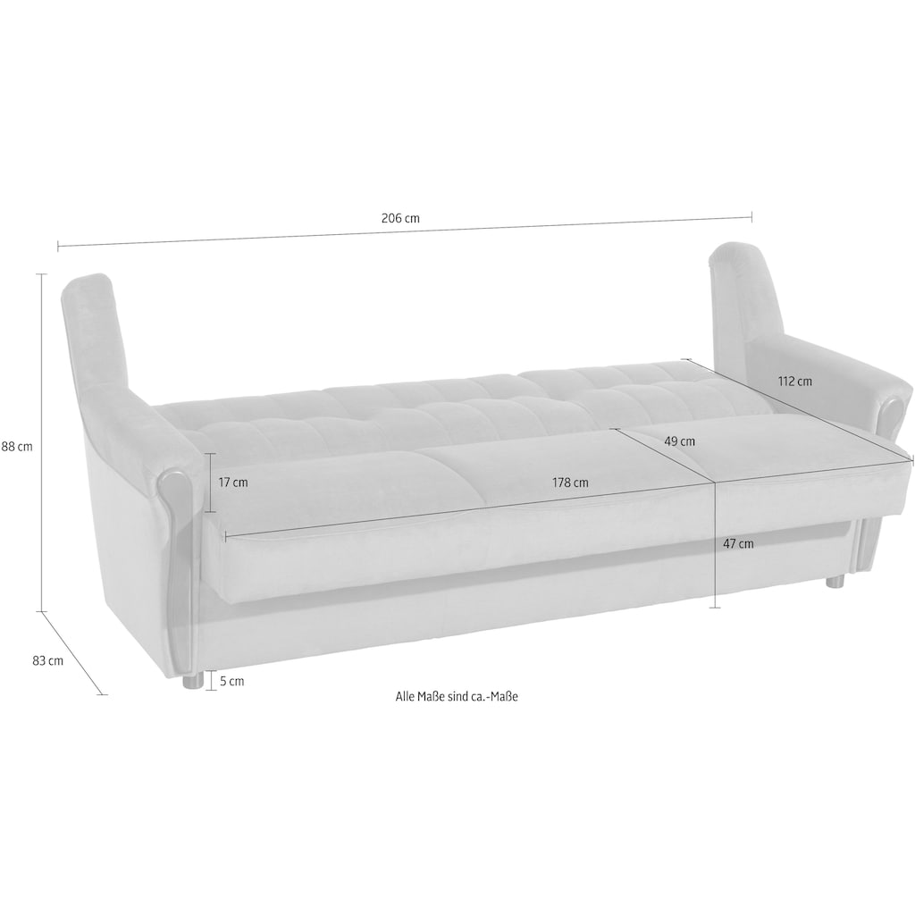 Max Winzer® 3-Sitzer »Trier«, inklusive Bettfunktion & Bettkasten, Breite 206 cm