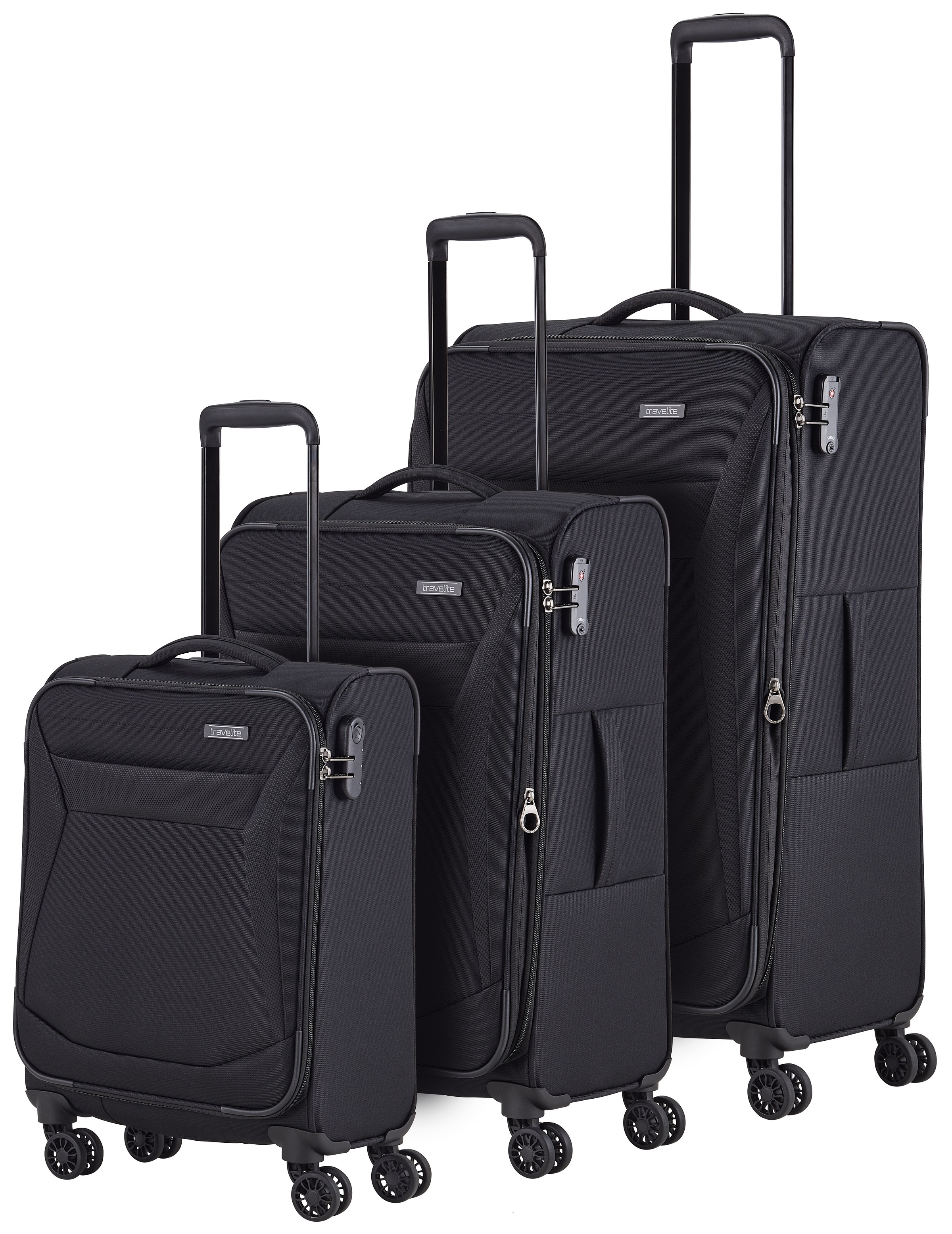 TRAVELITE Trolleyset "CHIOS S/M/L", schwarz, Polyester, unifarben, Koffer-Sets, Kofferset Reisegepäck Reisekoffer mit erweiterbarem Volumen