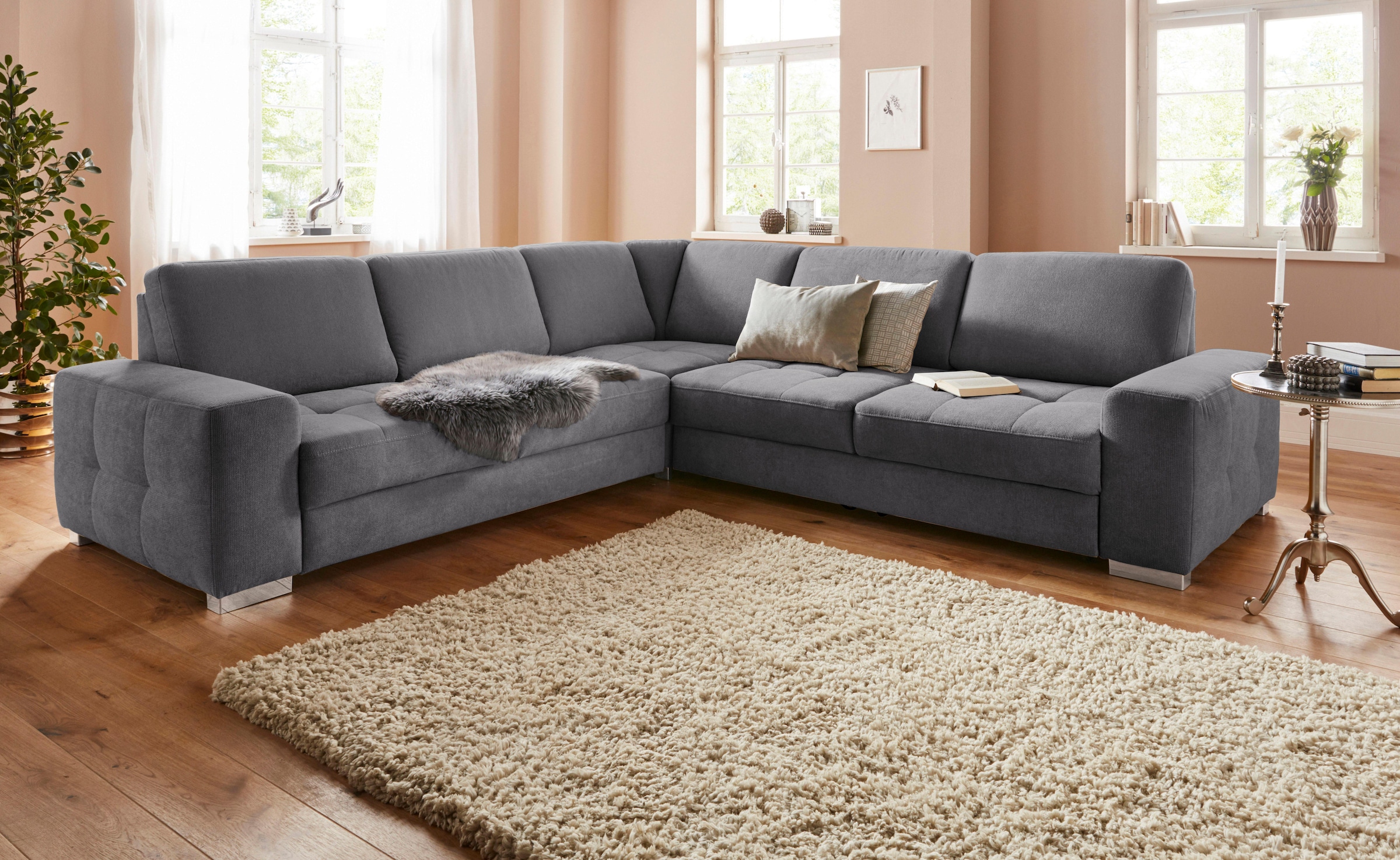 sit&more Ecksofa "Santorini L-Form" mit Federkern und Sitztiefenverstellung, wahlweise mit Schlaffunktion