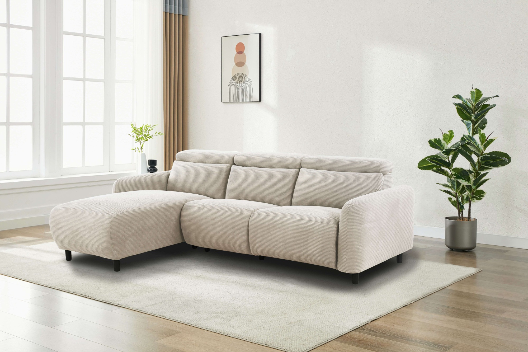 Home affaire Ecksofa »SKAANE in Cord, L-Form, 274 cm, manuelle u. elektrische Funktion,«, Kopfteilverstellung, Relax-und Liegefunktion, Federkernpolsterung
