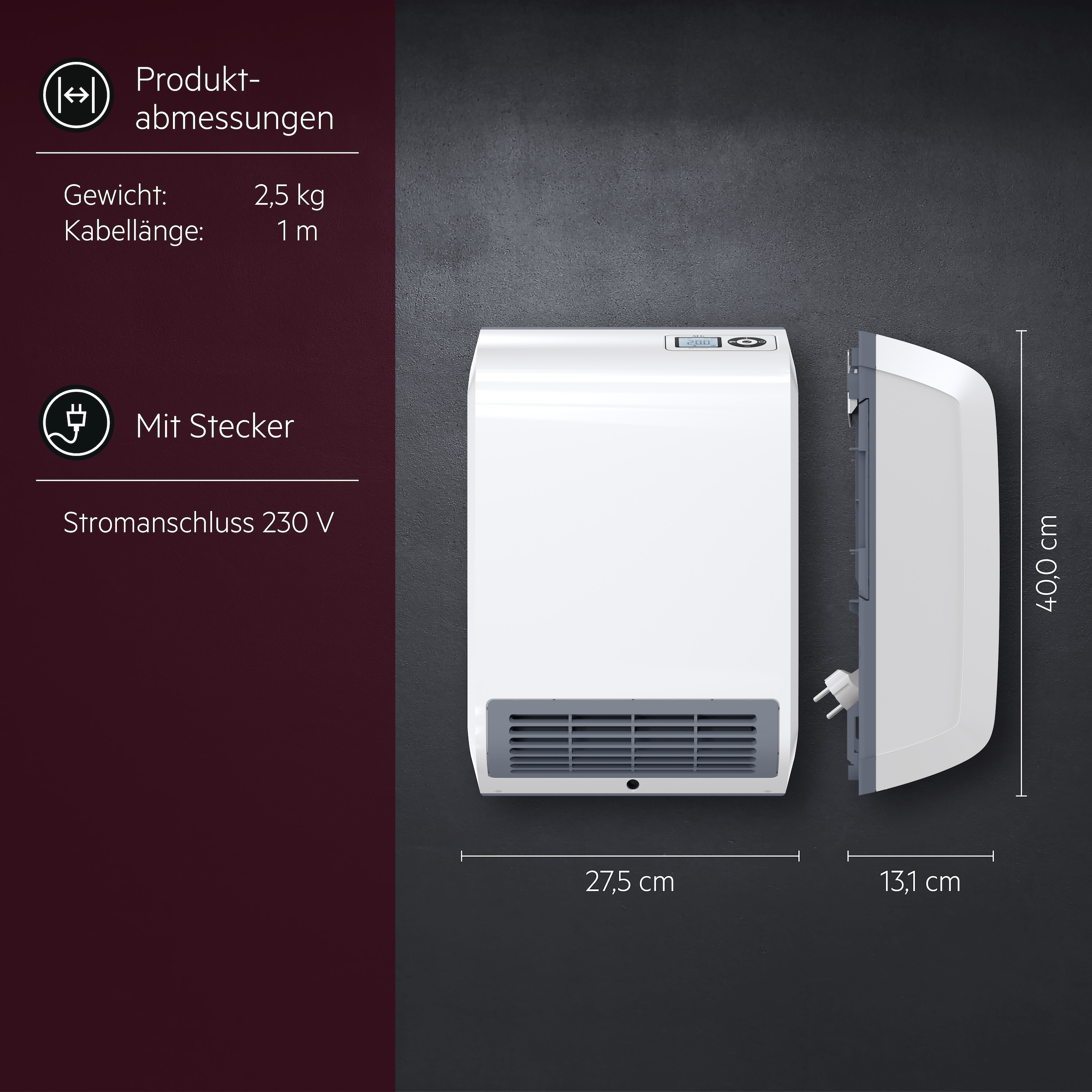 AEG Haustechnik Heizlüfter »»VH 213«, Keramik Heizlüfter energiesparend für ca. 25 m²,« LCD Display, Wochenzeitschaltuhr, Bad, 2 kW