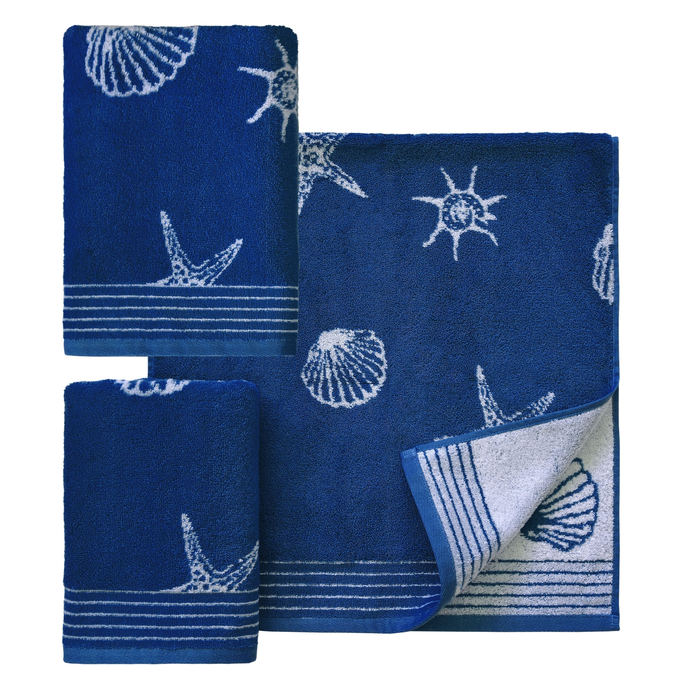 Dyckhoff Handtuch Set "Seashell", (Set, 3 St., 2 Handtücher (50x100 cm)-1 Badetuch (70x140 cm), mit Muschelmuster; 2 Han