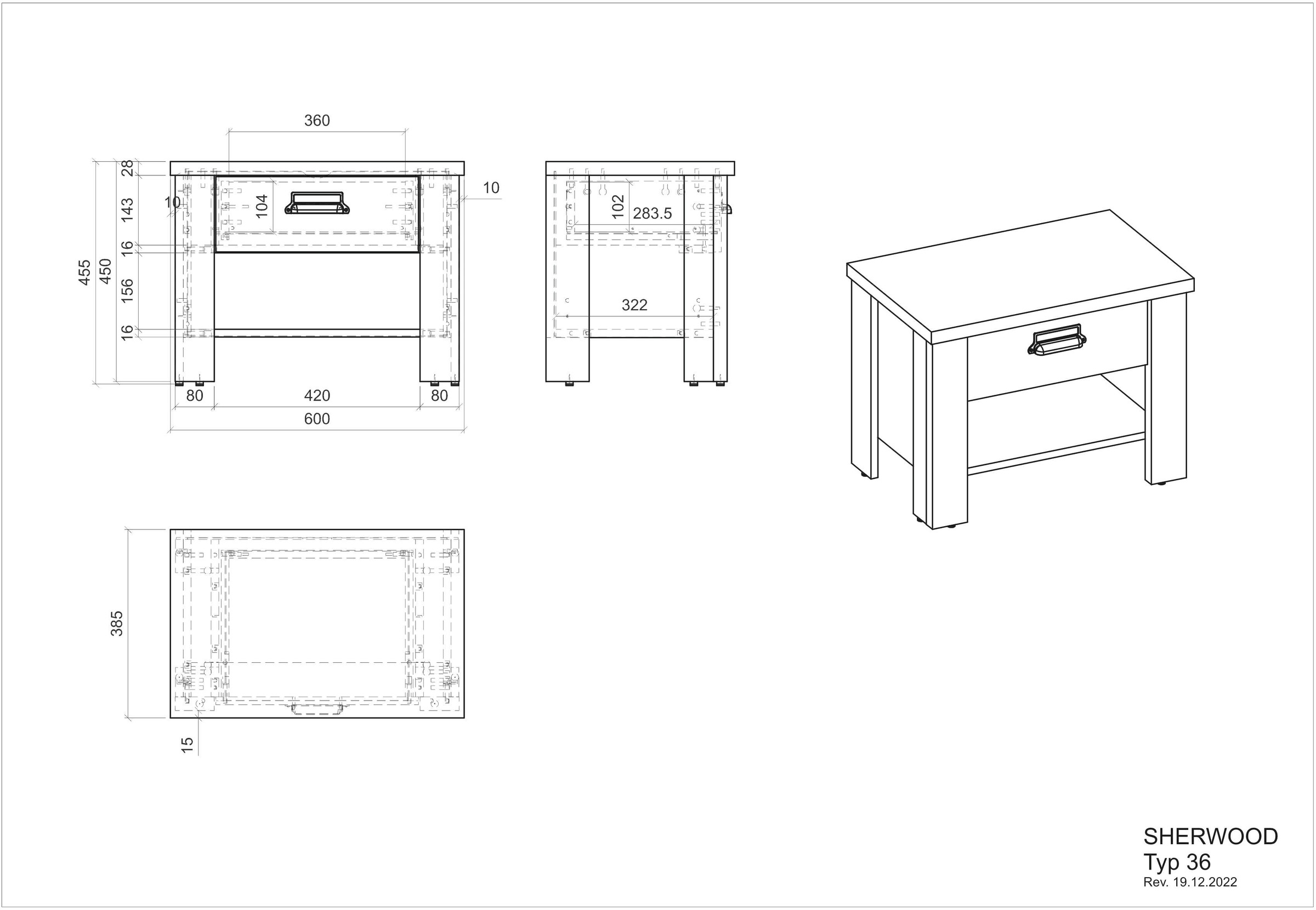 Home affaire Nachtkommode »SHERWOOD«, mit Apothekergriff aus Metall, Schubkasten "Soft close", Breite 60 cm